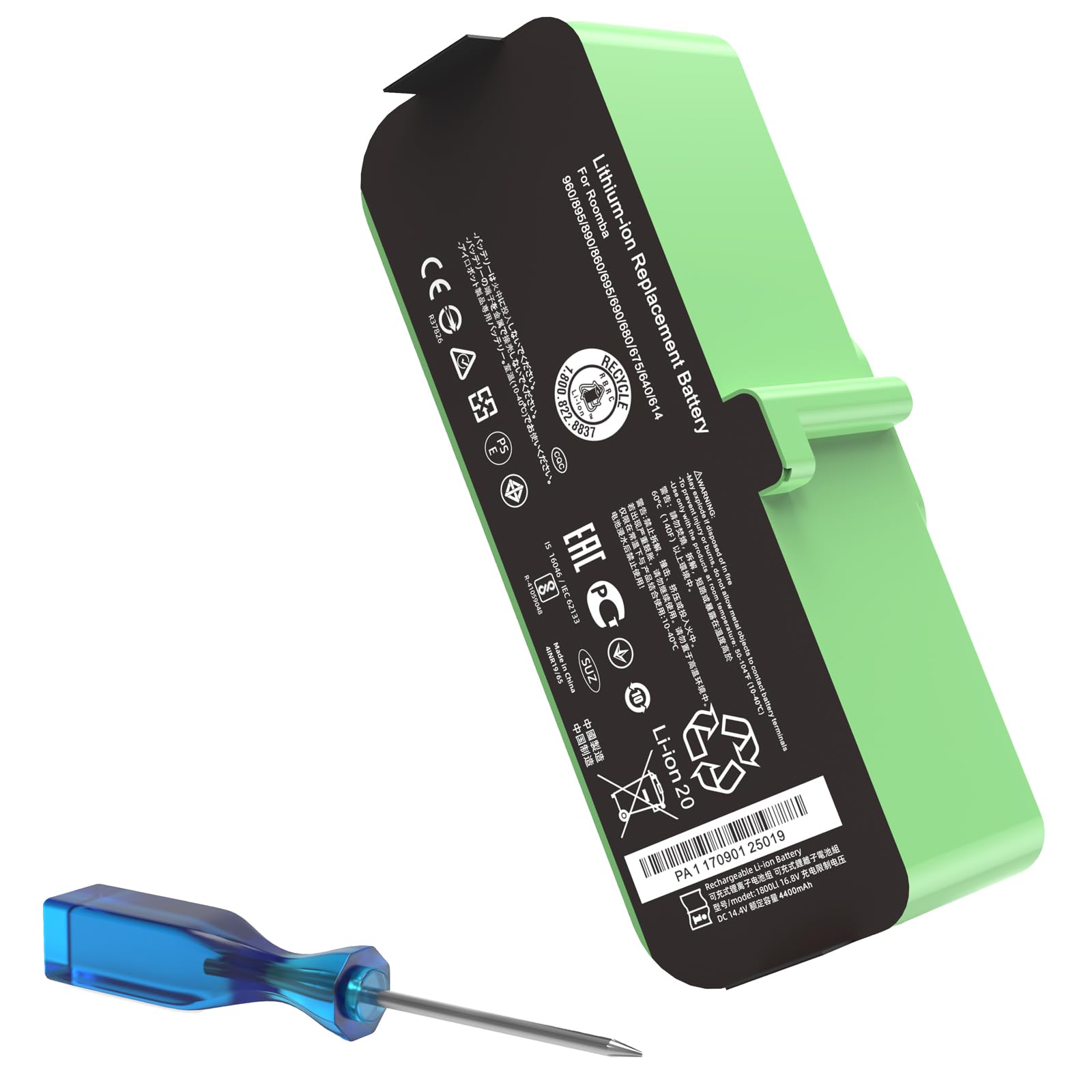 5.2Ah Upgraded 1800LI Lithium Battery for iRobot 960 860 690 675 980, Compatible with Roomba 600 700 800 900 Series 981 970 801 805 850 877 890 895 760 780 790 695 685 680 677 671 670 665 614 615