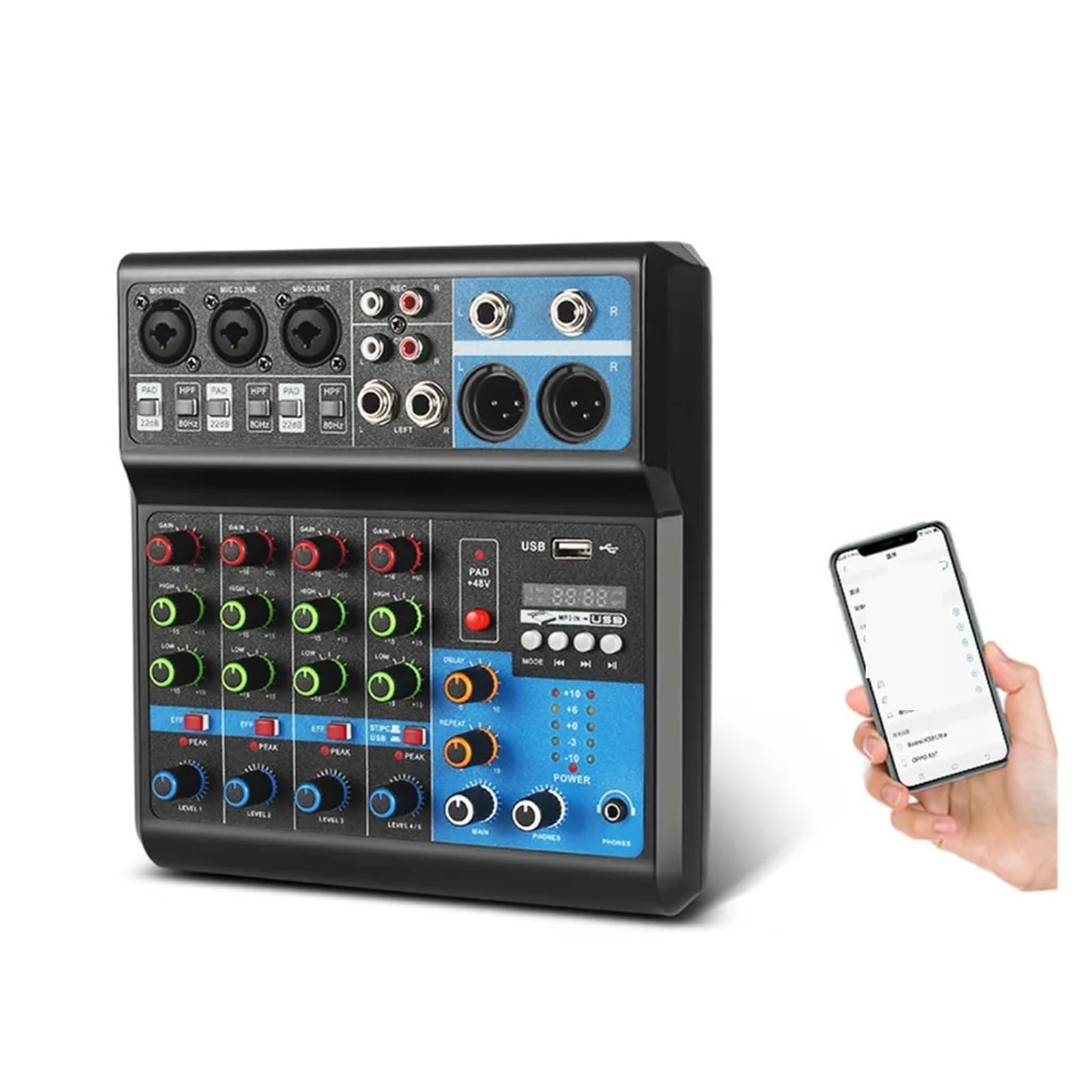 Mikser dźwięku, 5 Channel Sound Mixer Table Audio Professional Portable Digital Console Computer Recording DJ Controller Processor USB Bluetooth