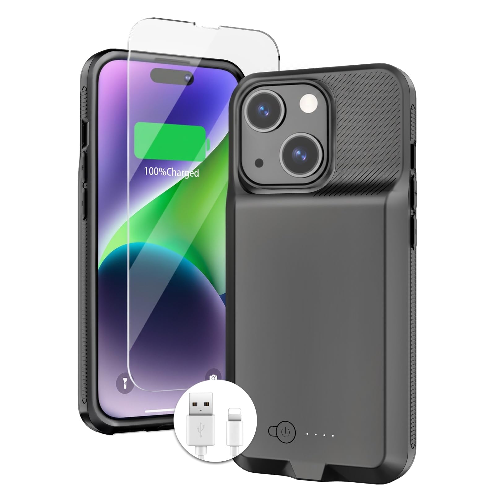BOPPS Battery Case for iPhone 13/14 /14 Pro/13 Pro, Upgraded Slim 8500mAh Portable Protective Chargier Case with Carplay Compatible for iPhone 13，14 Series Charging Case，Black