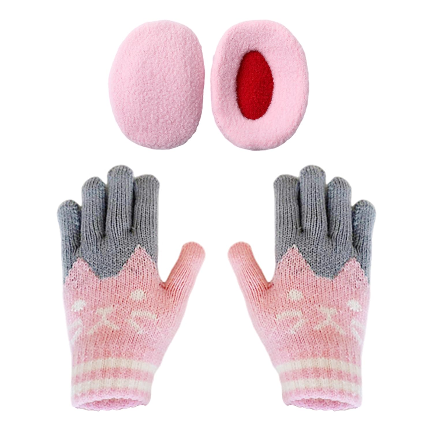 WUFGWBD 1 Pair Of Cat Pattern Gloves And 1 Pair Of Warm Earmuffs, Cute Knitted Gloves, Plush Earmuffs, Winter Supplies For Children