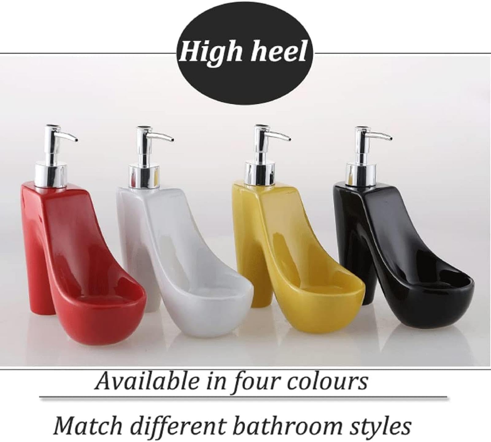 Keramik-Seifenspender mit Pumpe, 385 ml, in Form von High Heels, moderner Seifenspender für Bad, Küche und Badezimmer, Schwarz
