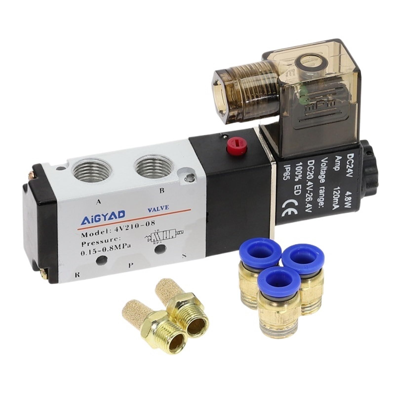 Elektryczny zawór elektromagnetyczny, 5-drożny, 2 pozycje, kontrola powietrza i gazu, zawór magnetyczny 12 V, 24 V, 220 V, cewka woltowa 4 mm-12 mm, złączki rurowe (złącza PC 12 mm, AC110)