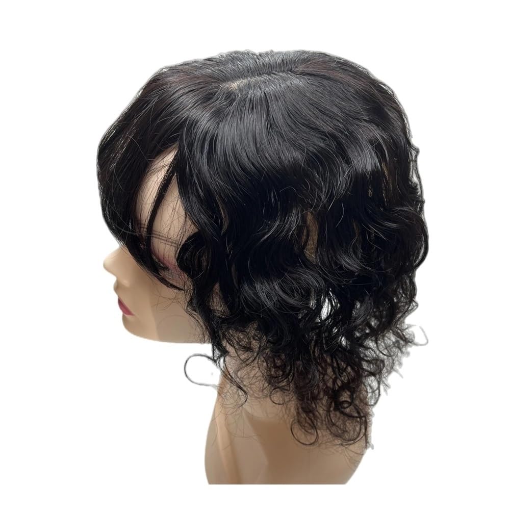 12 x 14 cm Silk Base Hair Topper For Women with Thinning Real Human Piece, Long Curly Wavy Clip in Hairpiece Extensions (Dark Brown, 30 cm)