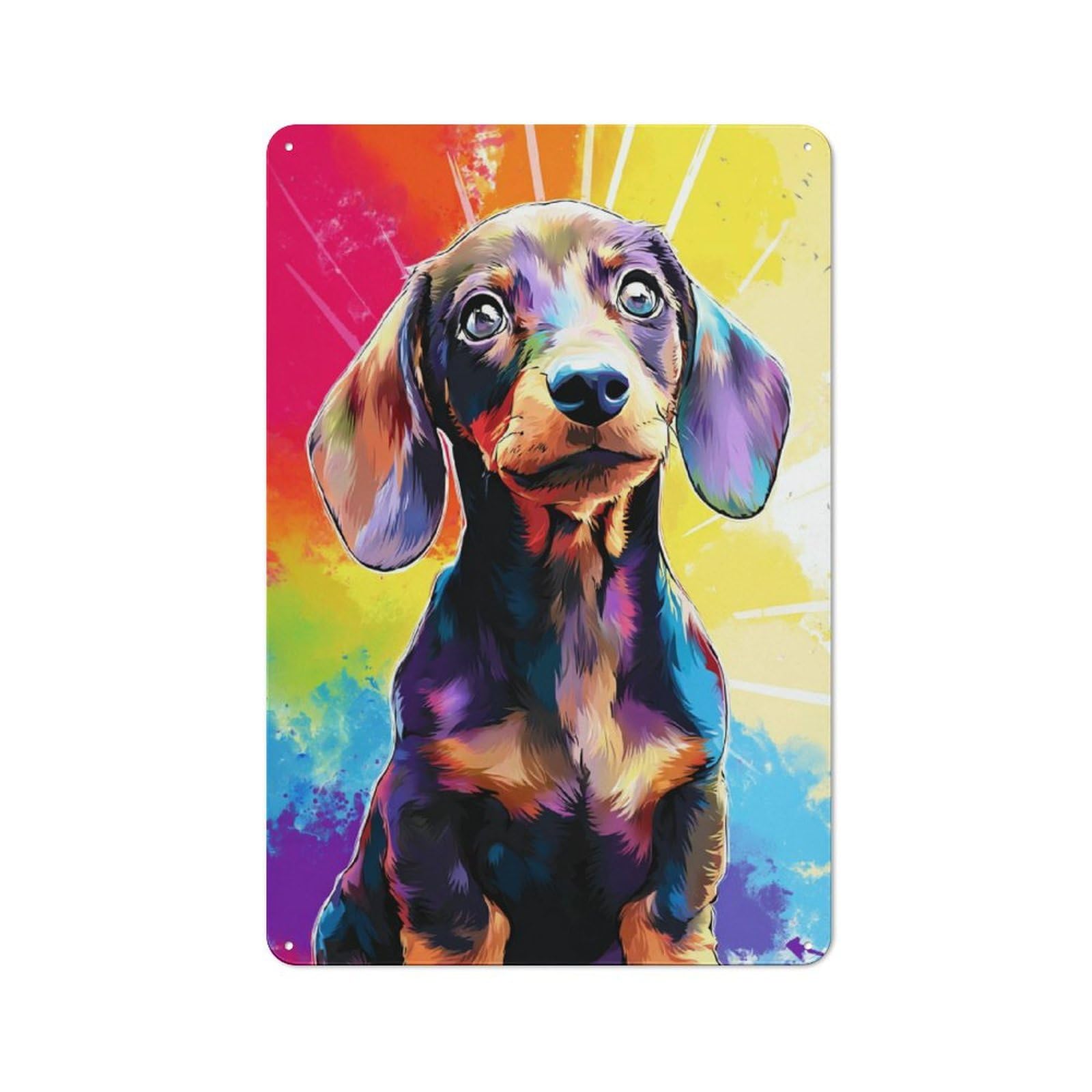 Junmoney Colorful Dachshund Portrait Artwork Tin Sign 30X20cm For Café Or Home Bar, Retro Wall Decor, For Garage, Workshop And Man Cave Decoration