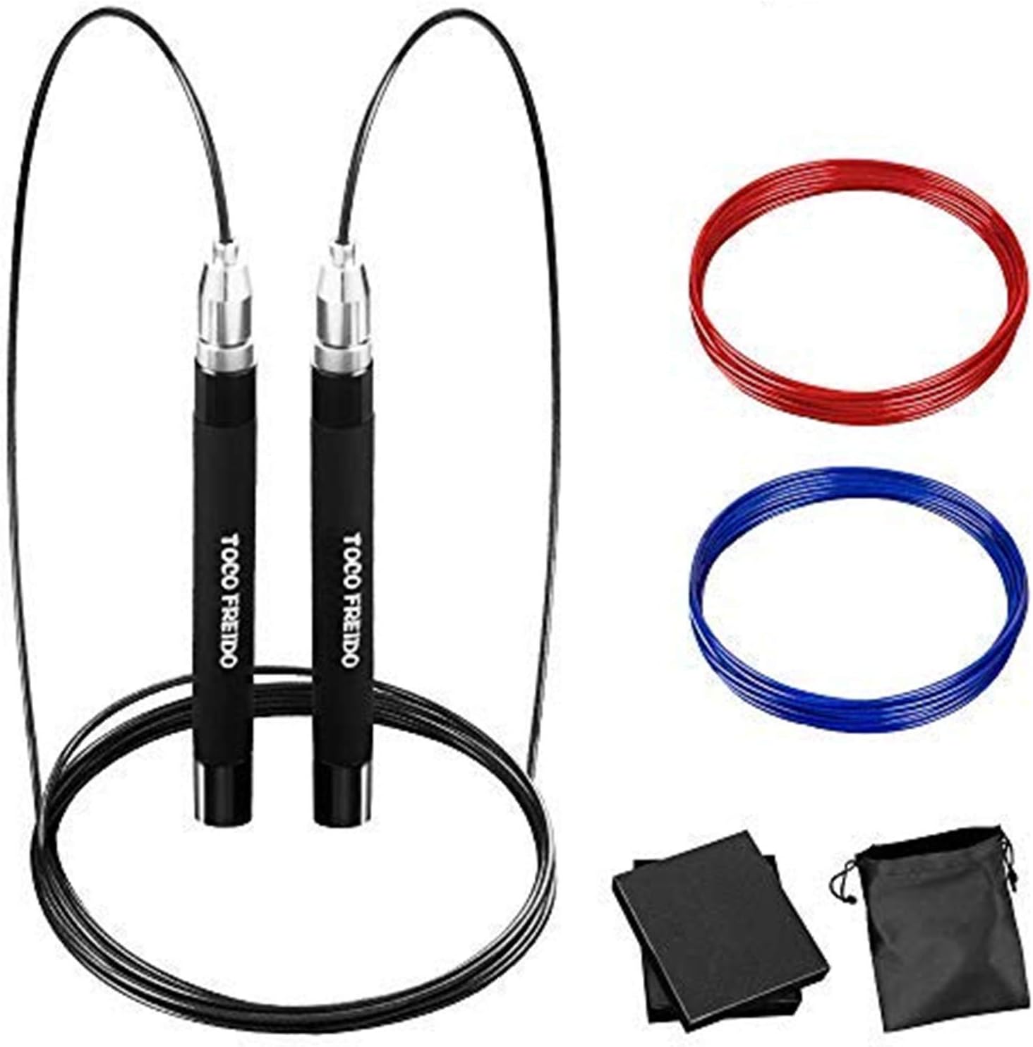 TOCO FREIDO Adjustable Jump Rope for Workout - Speed & Weighted Jump Rope for Boxing, MMA, Muay Thai, Crossfit, Fitness, Tangle-Free, Best Cardio & Endurance Training - Get & Stay Fit, Lose Weight