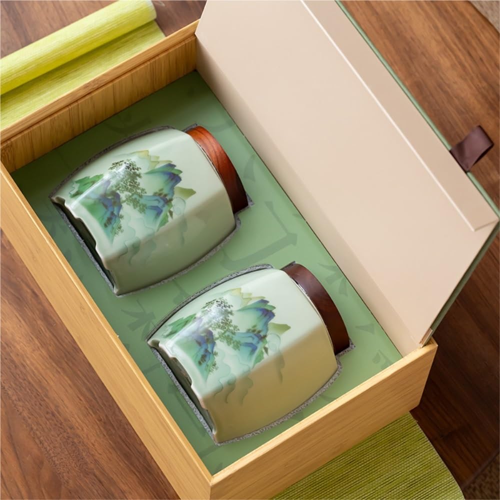 Recipiente Hermético para té Recipiente de cerámica for almacenar té a Granel, Tarro Sellado for condimentos Cocina, Juego Chino Retro, Caja Regalo con Doble