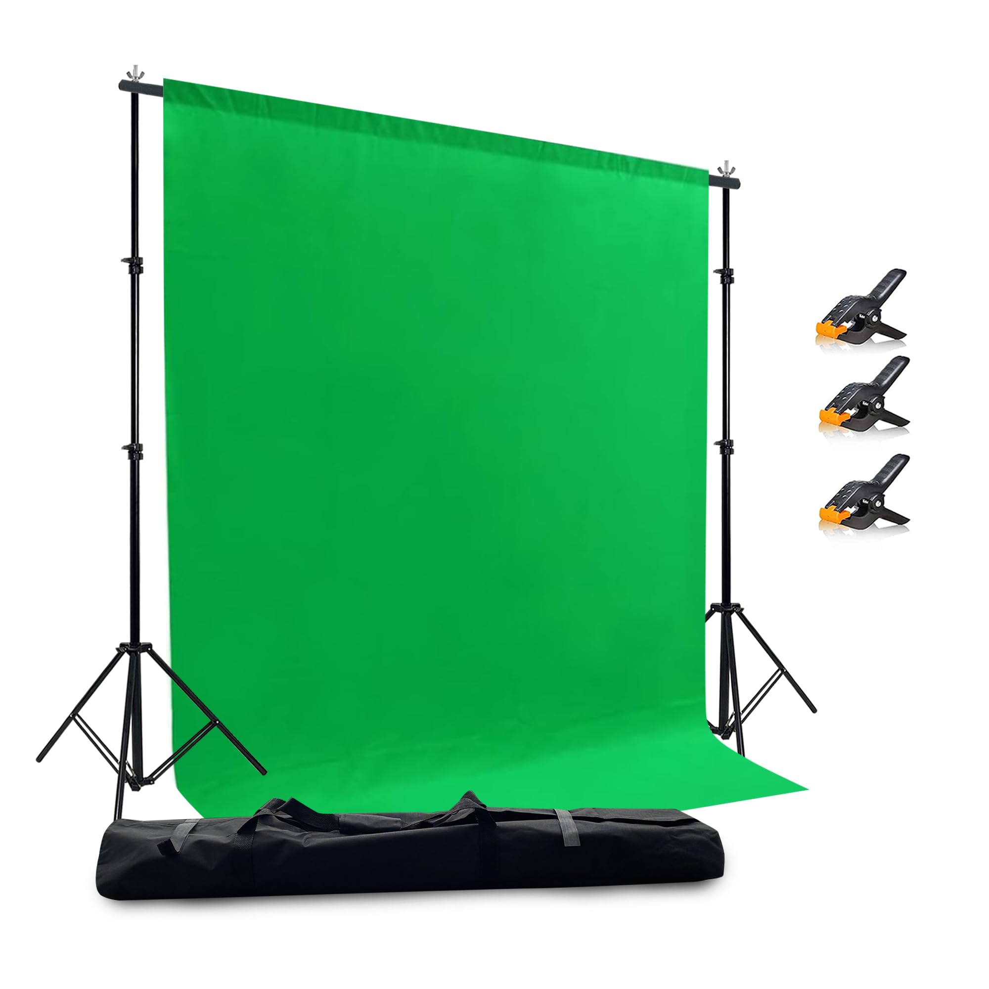 2 in 1 Green Backdrop Stand Kit, 6.5x6.5 ft Portable Dual Rod Stand kit with 6x7ft Green Backdrop-Premium Polyester for Video Streaming, Portrait Photoshoot, Wall Mounted, Parties