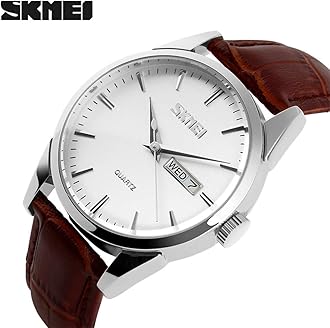 SKMEI Watch for Men Business Dress Classic Fashion Casual Black Leather Quartz Analog Waterproof Calendar Date Light Simple Wrist Watches Dad Fathers Gifts
