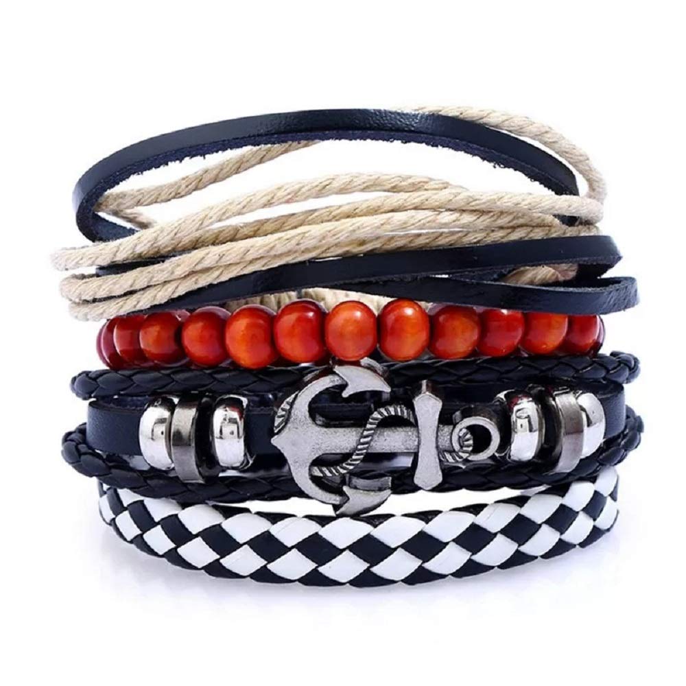 Jewelgenics Multiple Layers Leather and Charms Multi-Strand Bracelet for Men and Boys- Black (Pack of 4) (B085MDQYTJ) Amazon Price History, Amazon Price Tracker