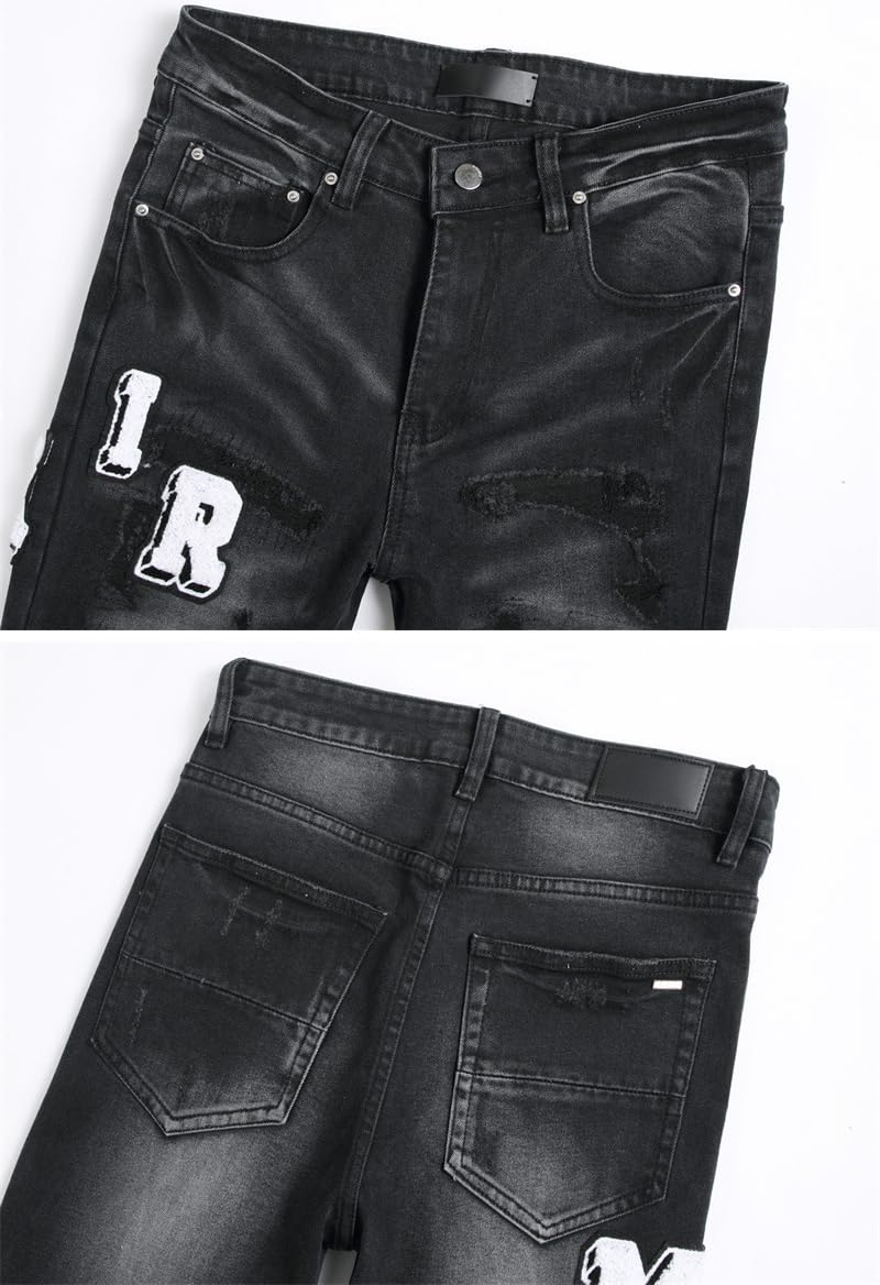 Jeans Uomo Slim Fit Strappati - Pantaloni in Denim Elasticizzato con Ricamo per Look Casual e Streetwear, Perfetti per Ogni Stagione