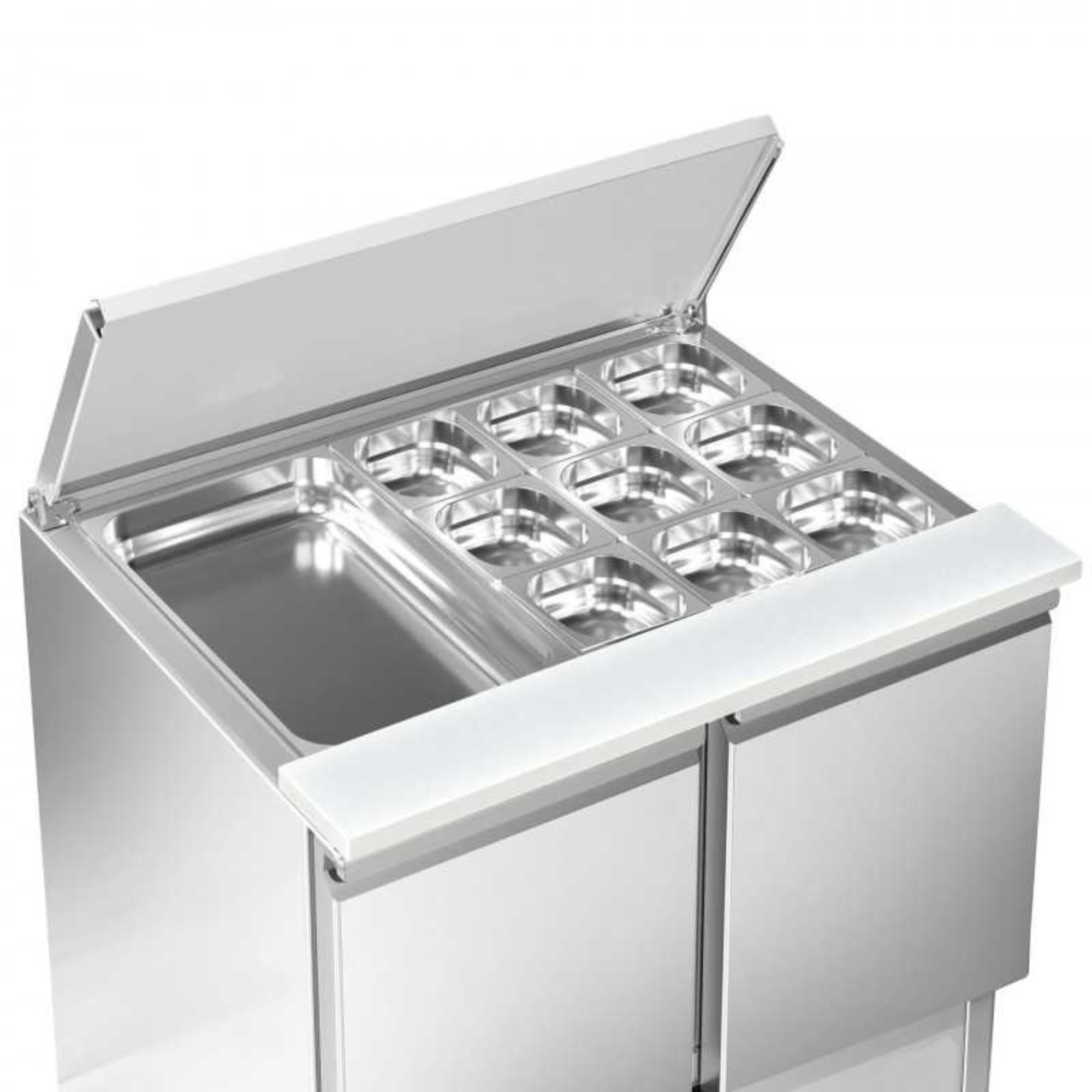Saladette refrigerata professionale - 2 porte GN 1/1 - Piano in acciaio inox telescopico - 240 litri - Freddo Statico +2°C a +8°C