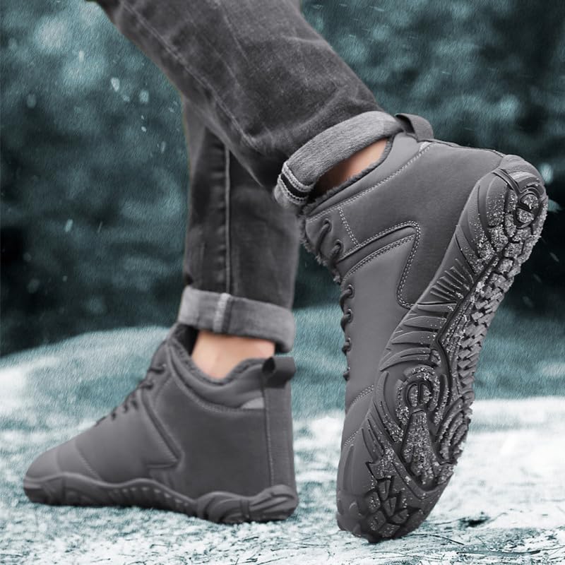 Hike Shoes Barefoot Men's Winter Warm Zero Drop Snow Boots Outdoor Waterproof Anti-Slip Wide Toe Box Five Finger Sneakers for Hiking Walking4