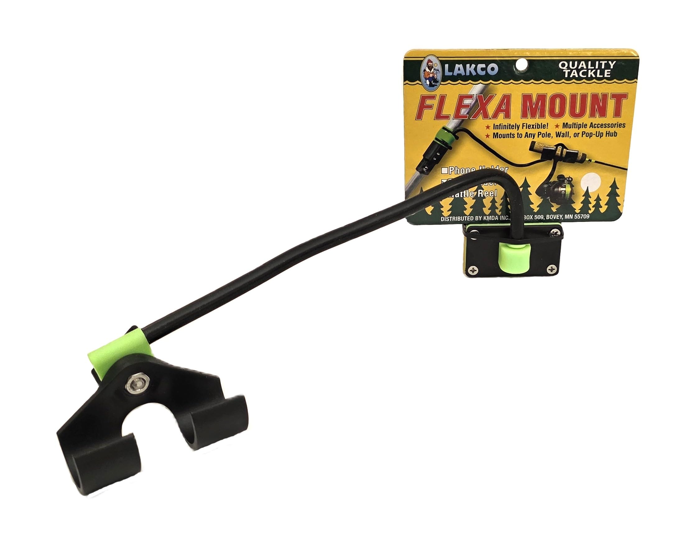 Lakco Flexa Mount Rod Holder with Universal Mounting System, Black/Green, for Sled House, Permanent House or Hub House (1)