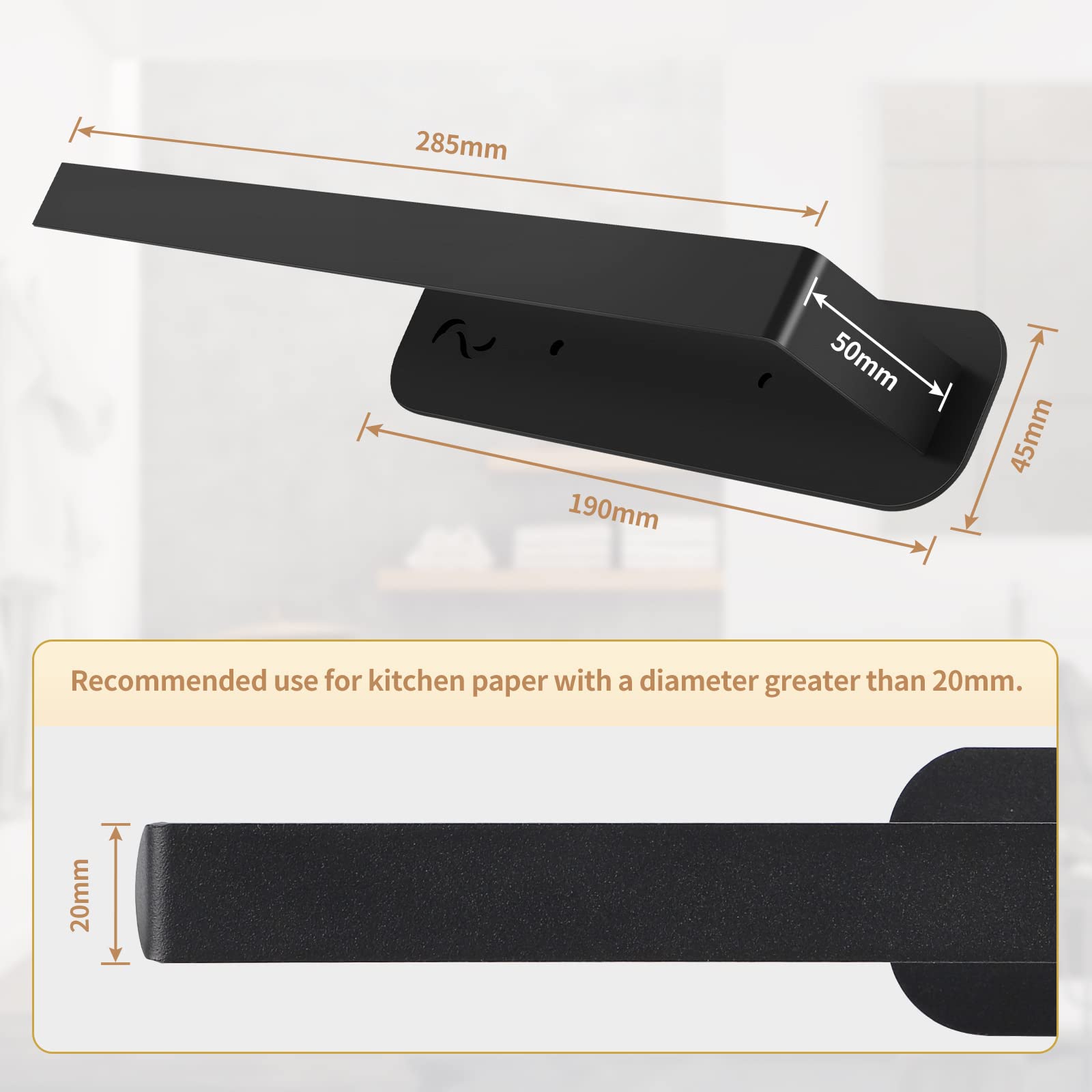 EXLECO 2Pcs Magnetico Portarotolo Cucina, Porta Scottex Cucina Senza Forature Inox Porta Rotolo di Carta da Cucina, 285mm Porta Scottex da Appendere per Pellicola Aggrappante Foglio di Alluminio Nero