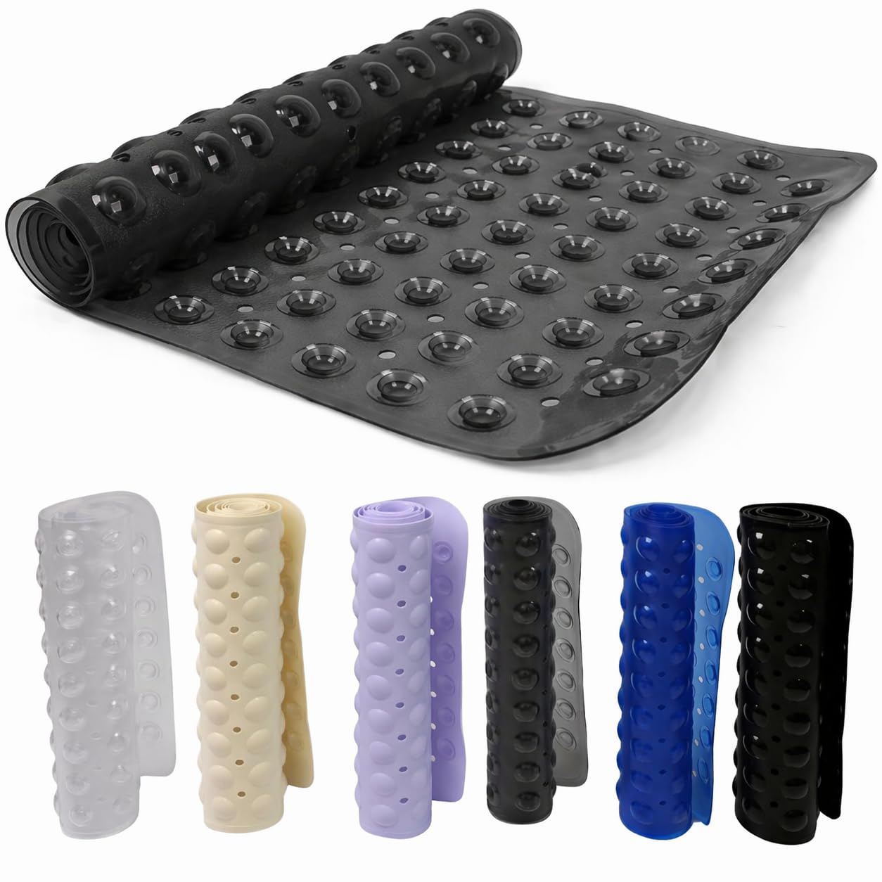 DIVCHI Shower Bath Mat Non Slip Anti Mould & Mildew With Strong Suction Cups Grip And Drain Holes Soft Rubber Shower Mats - Bathroom Mat Machine Washable (Grey, 100 x 40cm)
