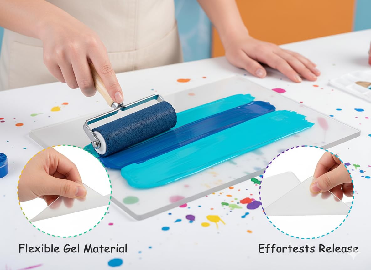 TEHAUX Gel-Druckplatte FüR Kinder – Weiche Wiederverwendbare Gelplatte Zum Drucken MonodruckzubehöR FüR Kreative Bastelprojekte Scrapbooking Und Mixed Media 9.72X7.76X0.28In