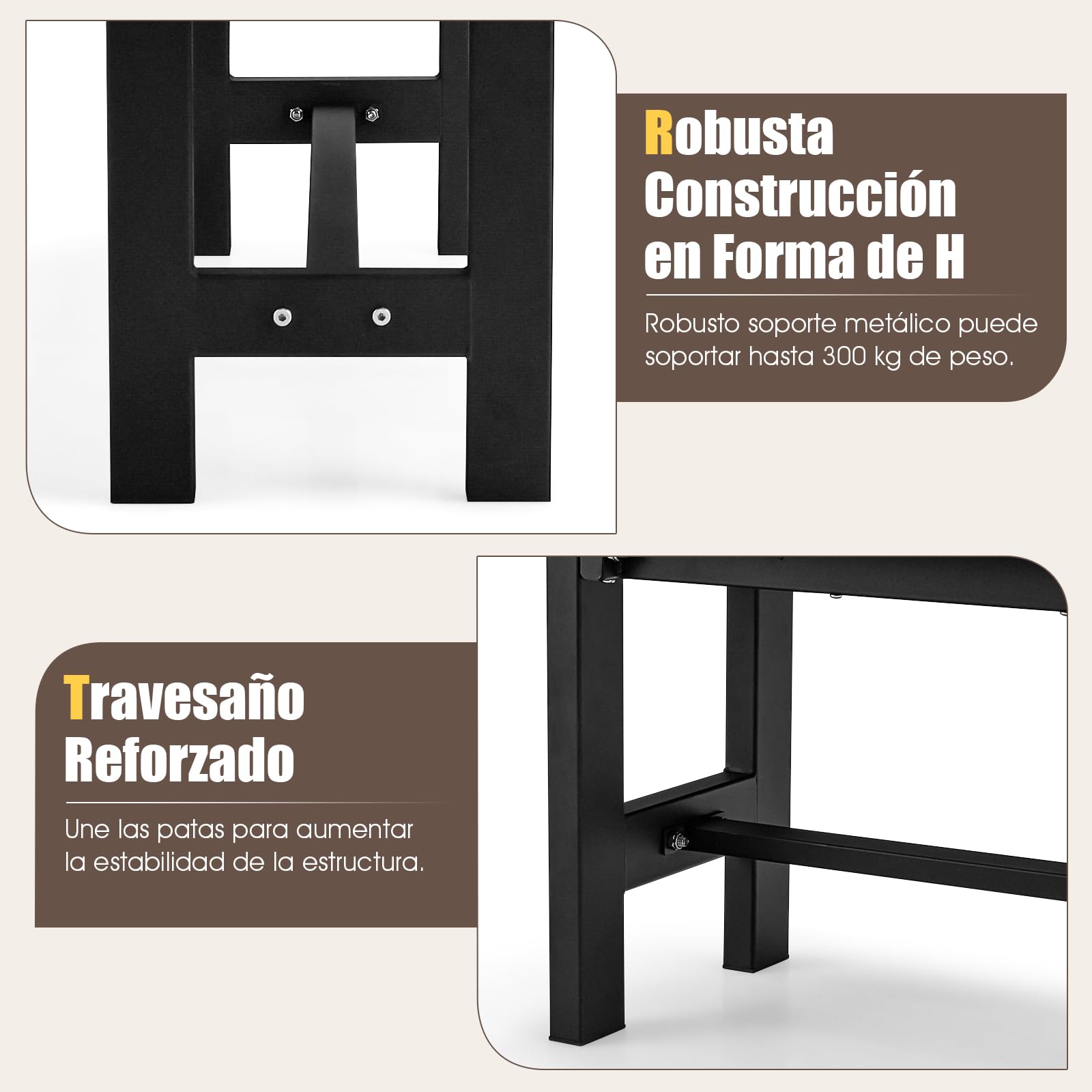 COSTWAY Banco Exterior de 2 Plazas, Banco Jardin Exterior Estructura Metal Revestido de Plástico, 120 x 36 x 40,5 cm, Carga 300kg, Terraza Jardin Interior Exterior (Brown)
