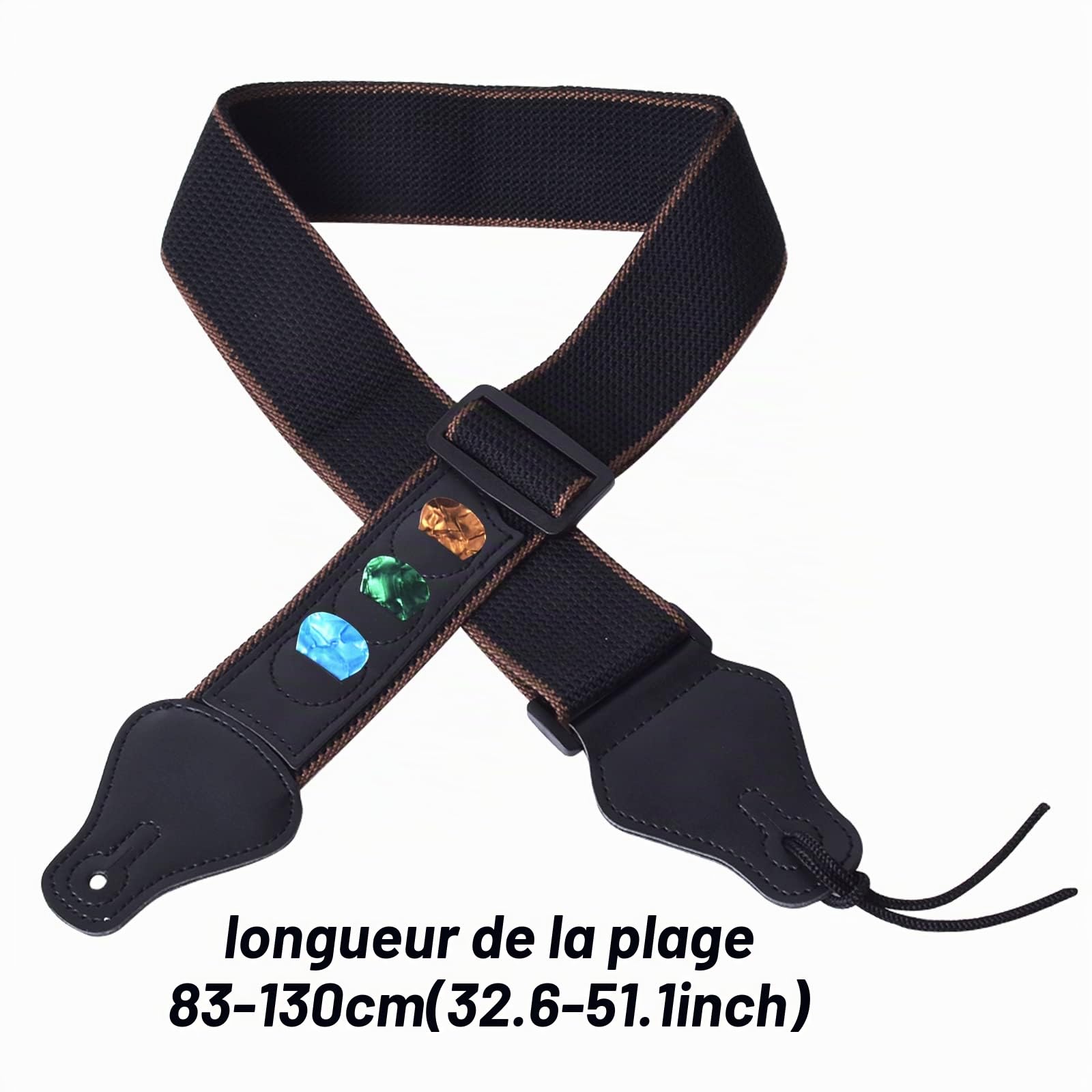 Lot de 4 Sangle de guitare avec extrémités en cuir Courroie de Guitare Longueur réglable avec 10 médiators verrous de sangle pour guitares basses électriques et acoustiques