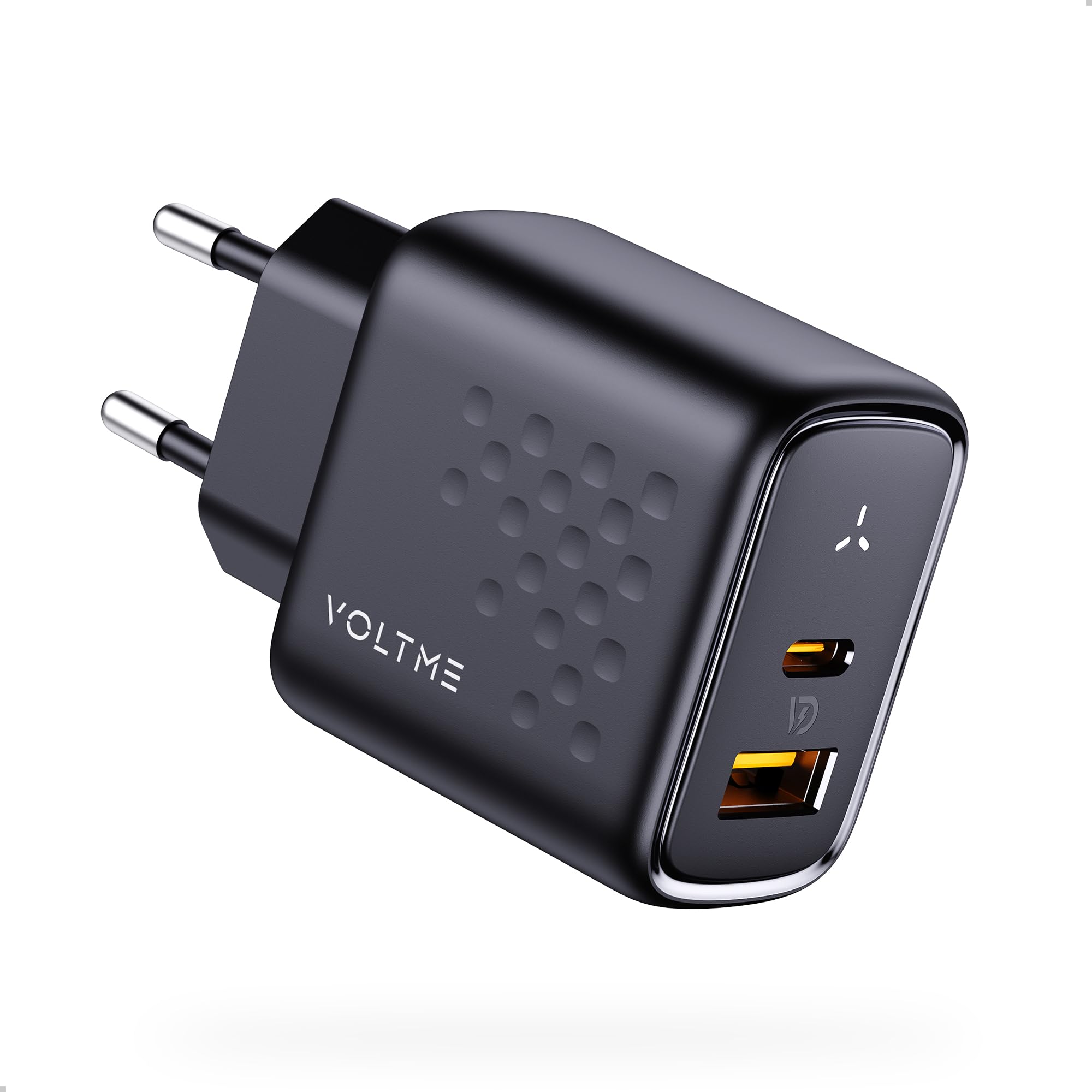 VOLTME Caricatore USB & USB C Doppio Porta 45W Nero, GaN caricatore usb c 2-porte presa usb c doppia per iPhone 15/Pro, MacBook Air, Samsung Galaxy S23/S22+/S21, Note 20/10, iPad Pro, Pixel, Huawei