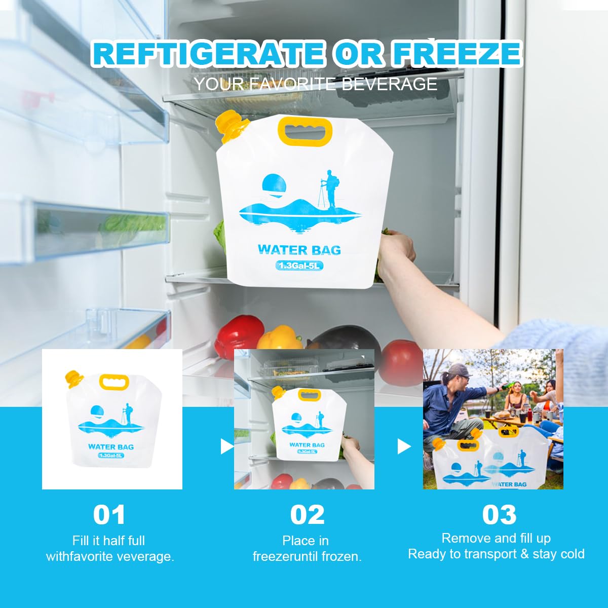 Bolsa plegable de agua de emergencia, cubo de almacenamiento de agua, plegable plano, sin BPA, de grado alimenticio, jarra de almacenamiento de plástico transparente para camping, senderismo,