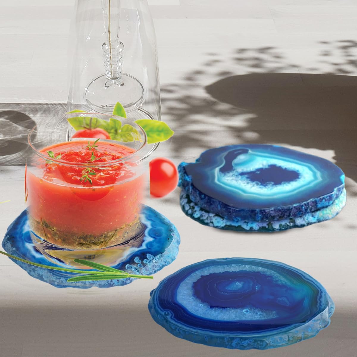 Blue Agate Coasters Set of 4 3-4'',Crystal Geode Stone Coasters with Rubber Bumpers,Agate Slices for for Drink Home Decor, Coffee Table, Bar Accessories,Birthday Gift - Image 4