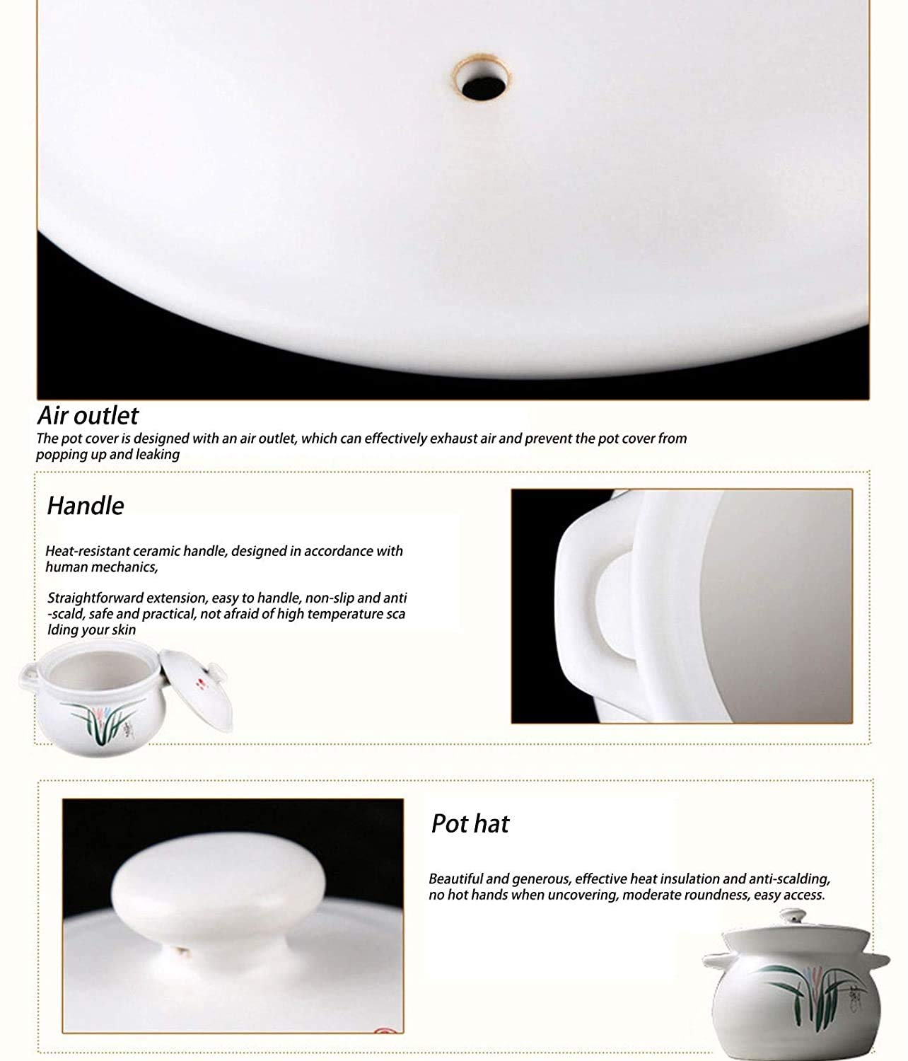 Natürlicher glasierter Tonkocher, runder Auflauf, hochwertige Keramik-Kochplatten-Topfschale, direkter Wärme-Earthenware-Nudelreis Bibimbap Bald TOFU-Suppenschüssel Tontopf (Size : 1.1L)