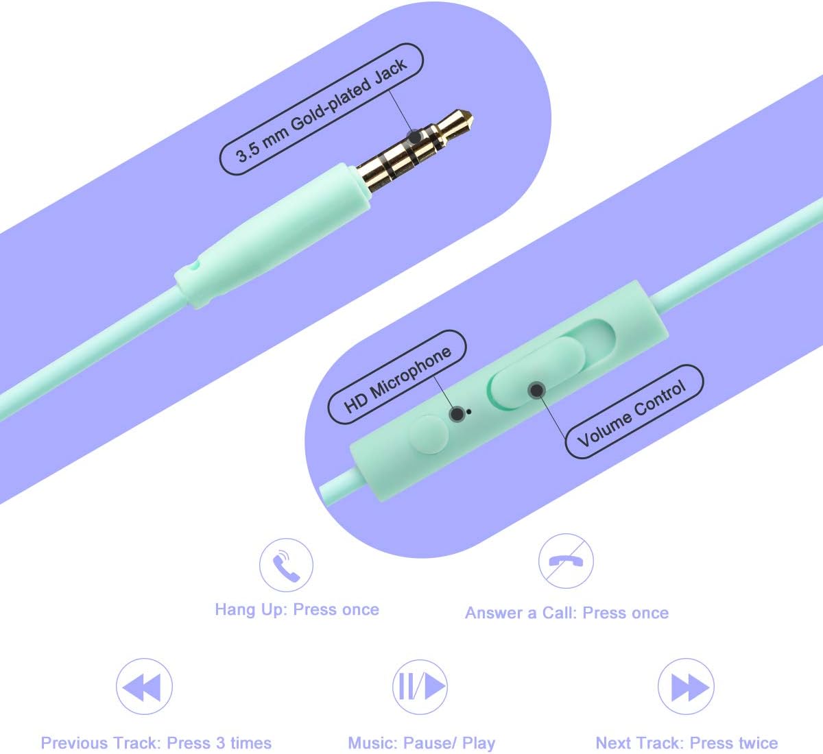 Kids Headphones for School, Volume Control Foldable&Adjustable On-Ear Headphones for Kids Boys Girls, 3.5mm Jack Stereo Wired Headphones for Phone, Tablet, Kindle, School/Travel Mint
