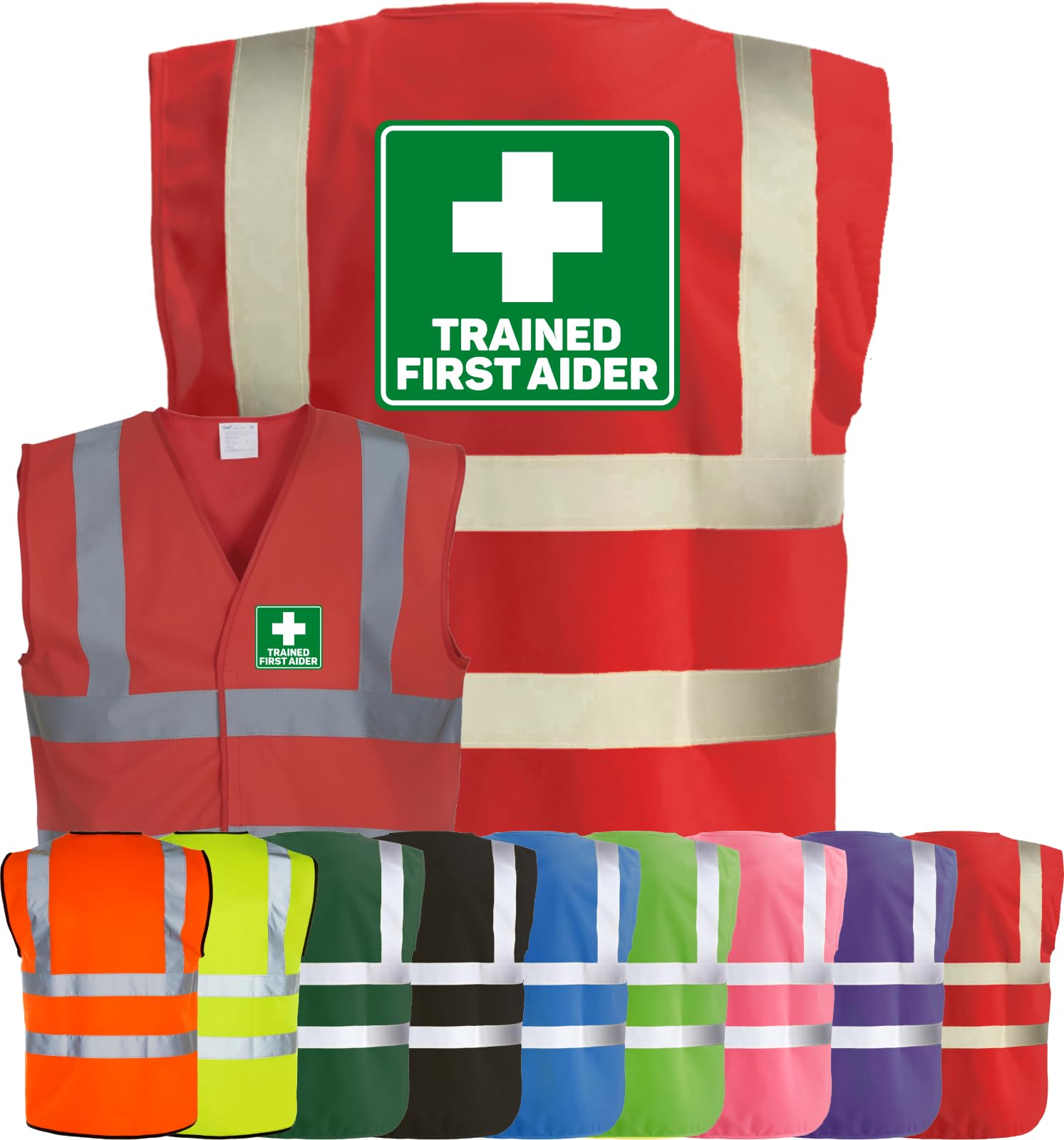 Corporate Togs TRAINED FIRST AIDER Printed Hi-Vis Vest - High Visibility Safety Waistcoat Tabard, Fastening | Protective Safety Wear & Safety Wear