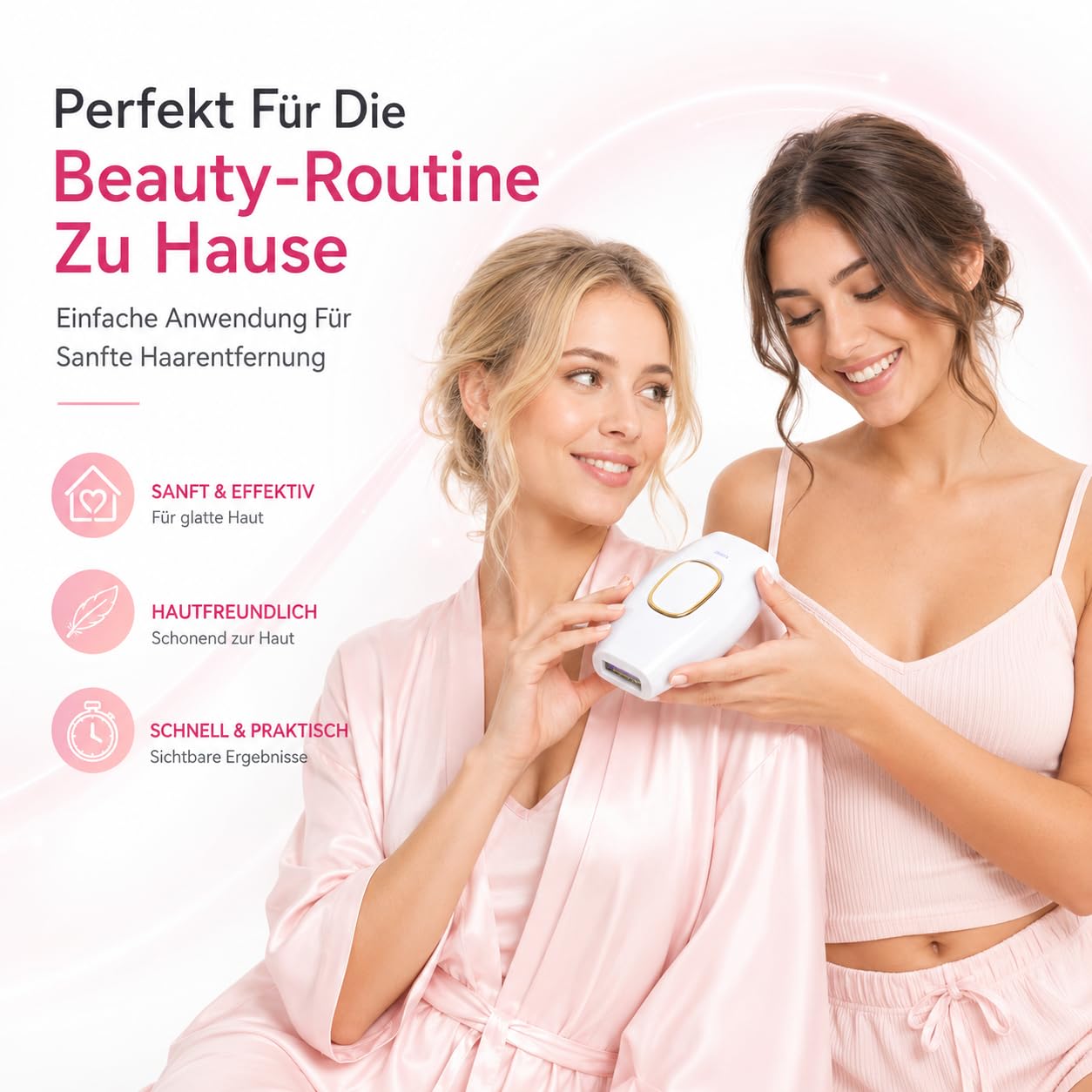 Solippy Loop IPL Haarentfernung Haarentfernungsgerät Mit 5 Energiestufen Hautkontaktsensor Für Gesicht Beine Achseln Bikinizone (Rosa)