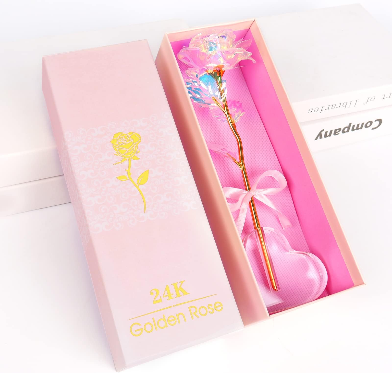 Beferr Colorful Artificial Flower Plastic Rose with Heart-Shaped Stand Best Gifts for Friend Girl Wife Women Teen Her for Valentine's Day Thanksgiving Mother's Day Birthday