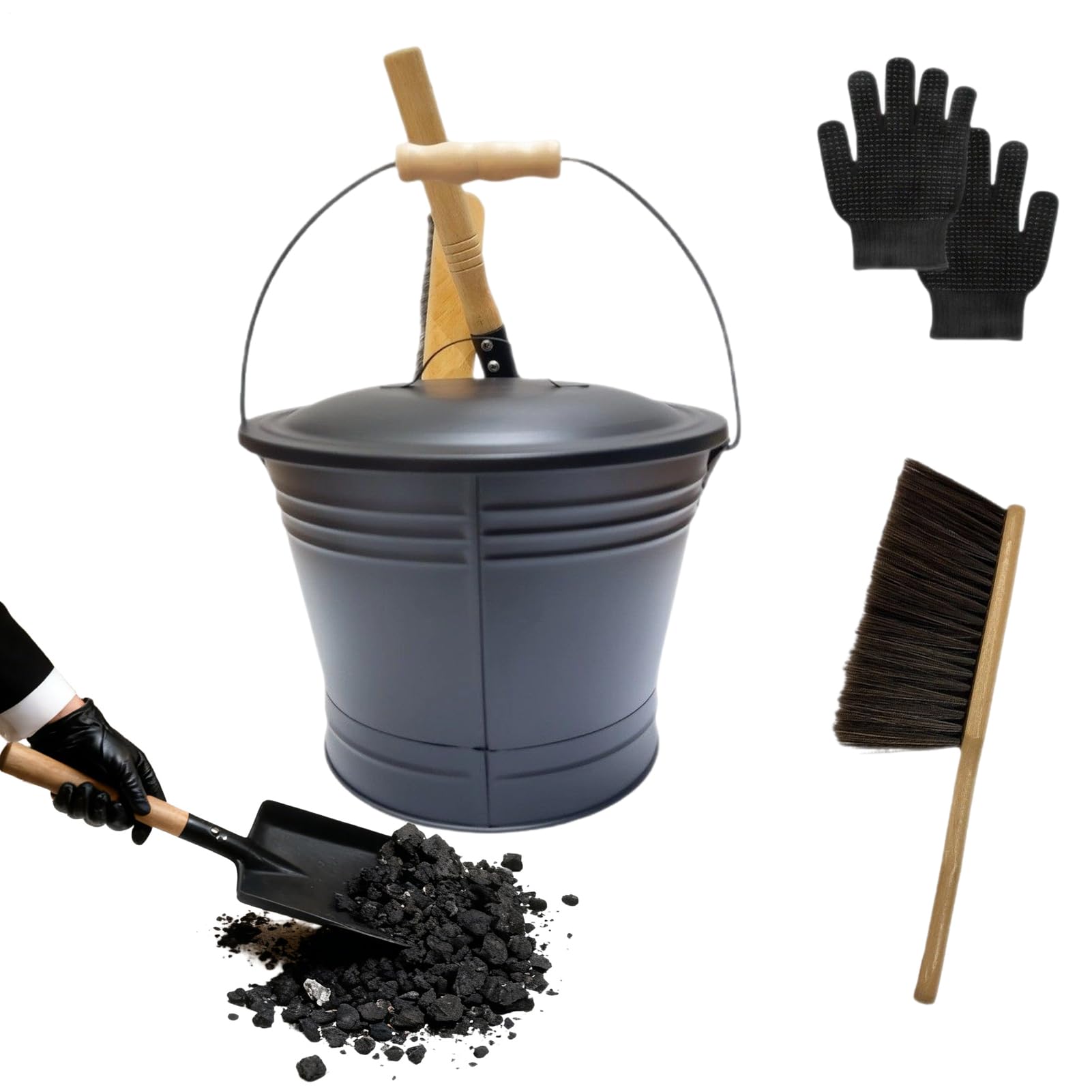 Fireplace Bucket for Ashes - Portable Wood Stove Accessories | Large Ash Container with Fireplace Tools Set,for Maintenance Cleaning Disposal Collection Indoor Outdoor Home