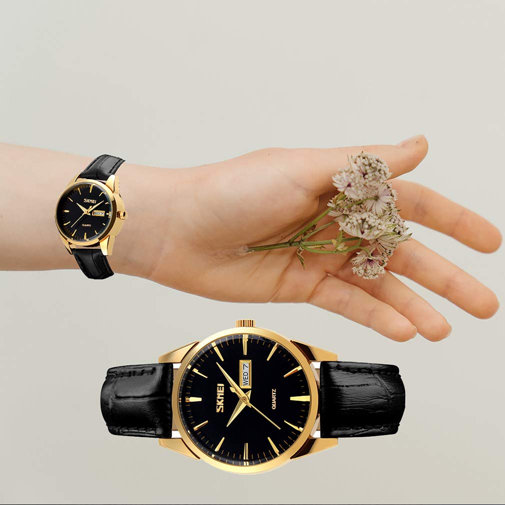 SKMEI Par de relojes para parejas, hombres y mujeres, para él y ella, para marido, esposa, San Valentín, reloj de pulsera a juego, regalo de boda, impermeable, negocios, moda, cuarzo, calendario