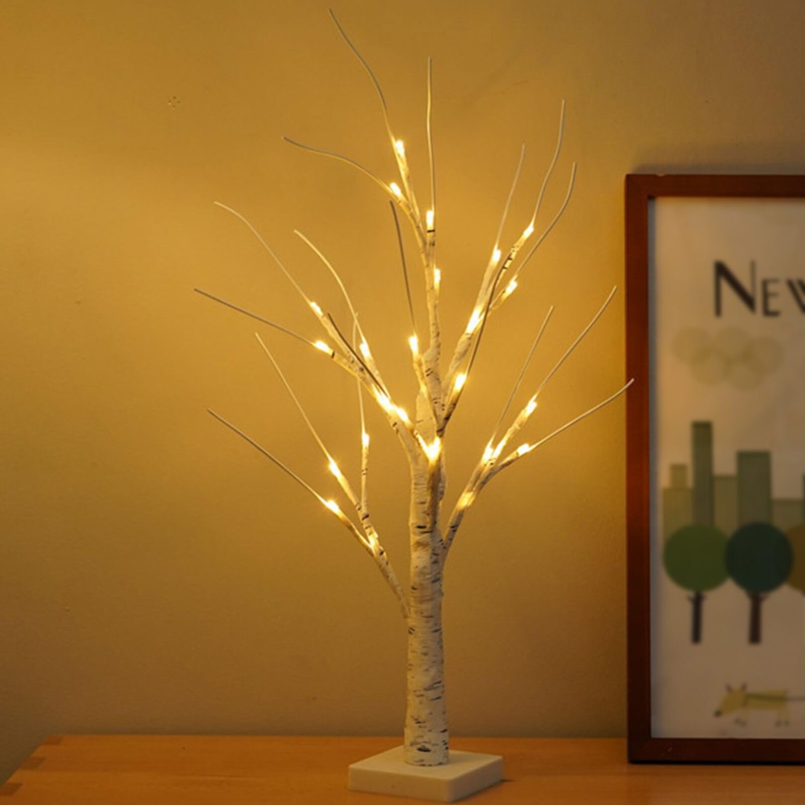 XVZ Luces LED para árbol de Navidad, Lámpara de Mesita de Abedul Blanco con cable USB o funciona con pilas para Decoración del hogar, Navidad, Año Nuevo, Pascua Decorativo