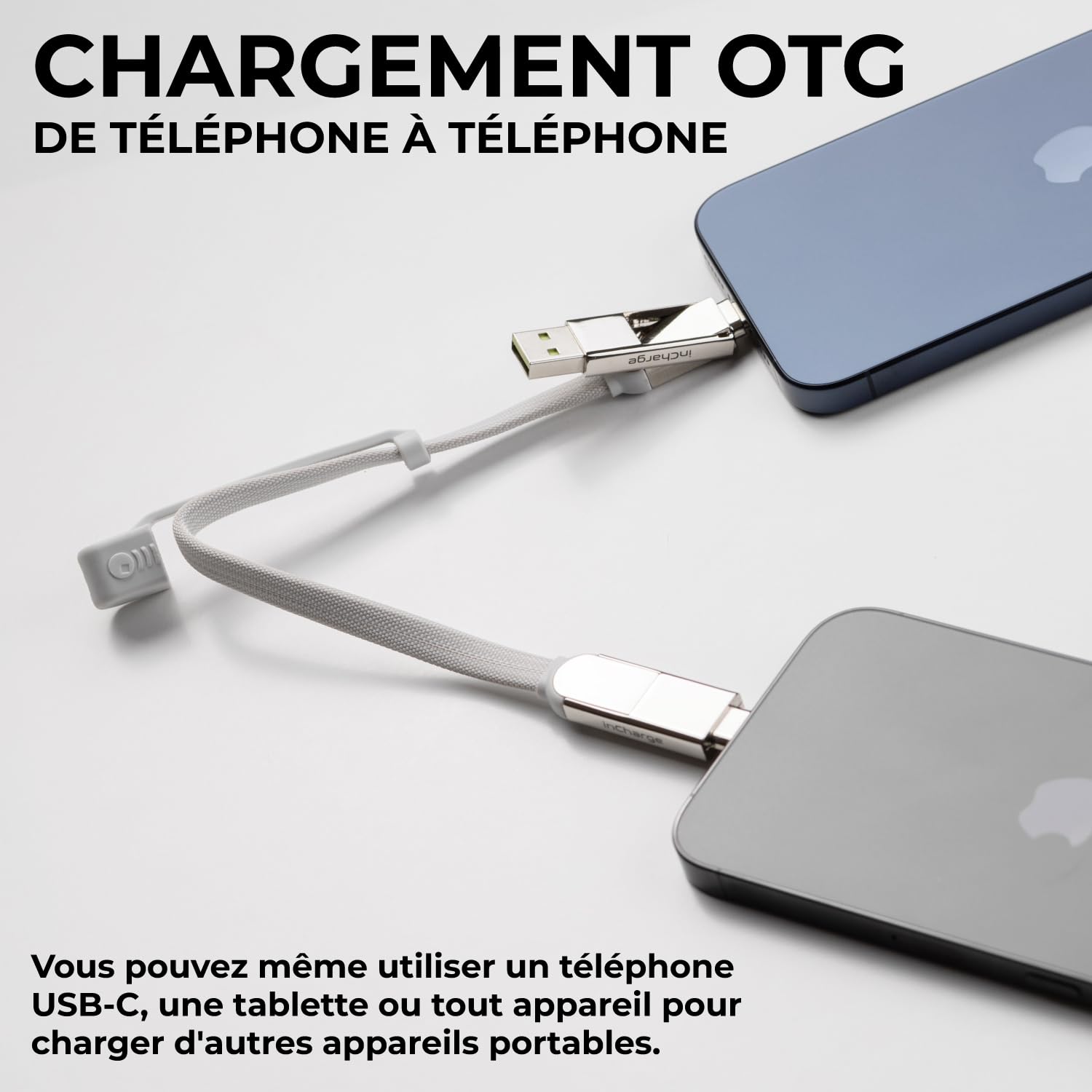 Rolling Square inCharge XL 30cm - Cable Usb c Charge Rapide, 100 W - Chargeur Usb c Universel 6 en 1 pour Appareils Mobiles avec Usb c + Cable Lightning et Micro Usb, Idéal comme Cadeau Homme, Blanc