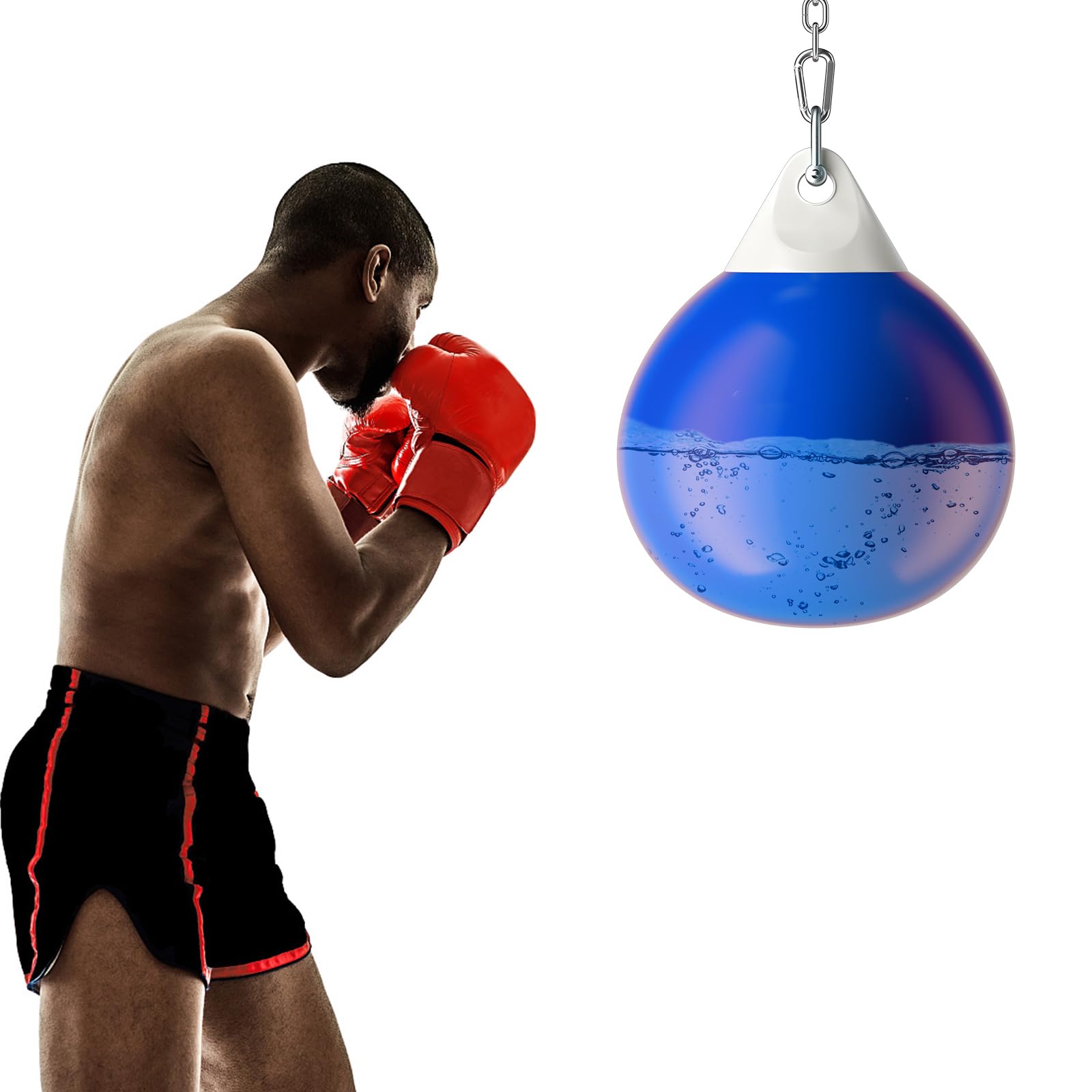 COSTWAY Water Punch Bag, 45cm/52cm Boxing Aqua Bag with Adjustable Metal Chain, Insurance Buckles, Water Injection Hose, for Adults Fitness, MMA (Blue, 45 x 58 cm)