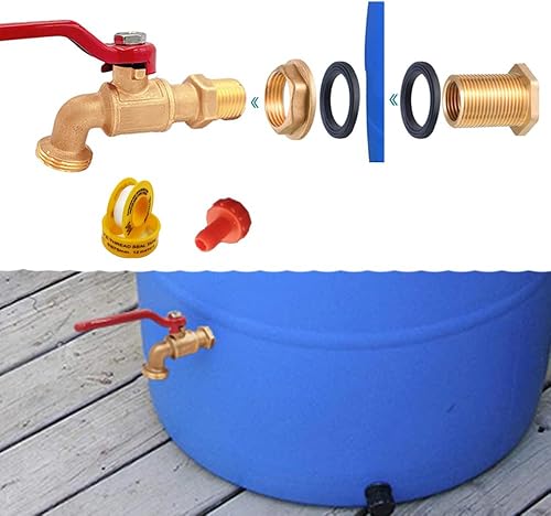 Rain Barrel Spigot Kit, Brass Water Spigot | for 5/50/55 Gallon drum, Plastic Bucket, Rain Barrel, Water Container, Water Tank,1/2 Inch Ball Valve with Long Handle