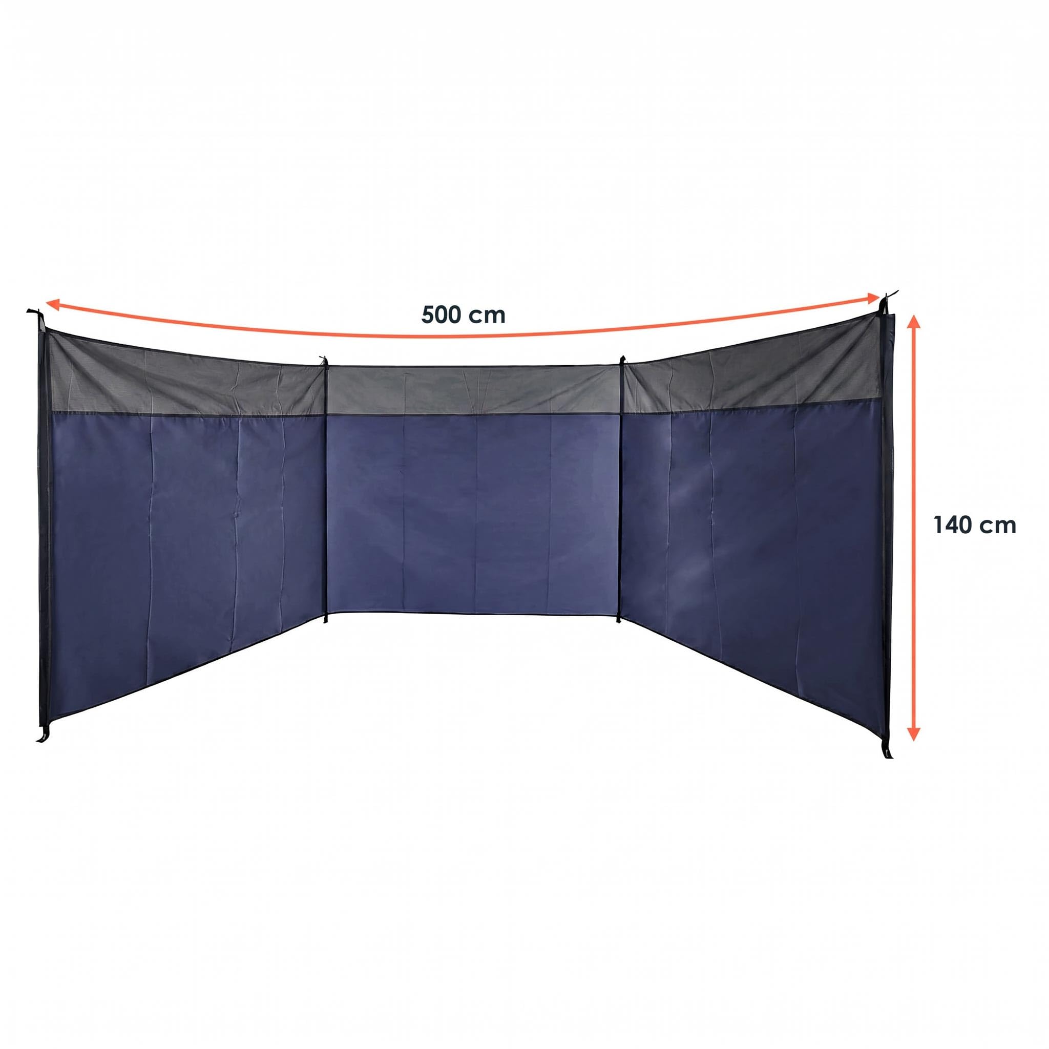 Brise-vent bleu avec sac de transport - 500 x 140 cm - Brise-vue pour camping avec corde et piquets - XL - Clôture de plage brise-vue pour mer, jardin, piscine - Mur espagnol