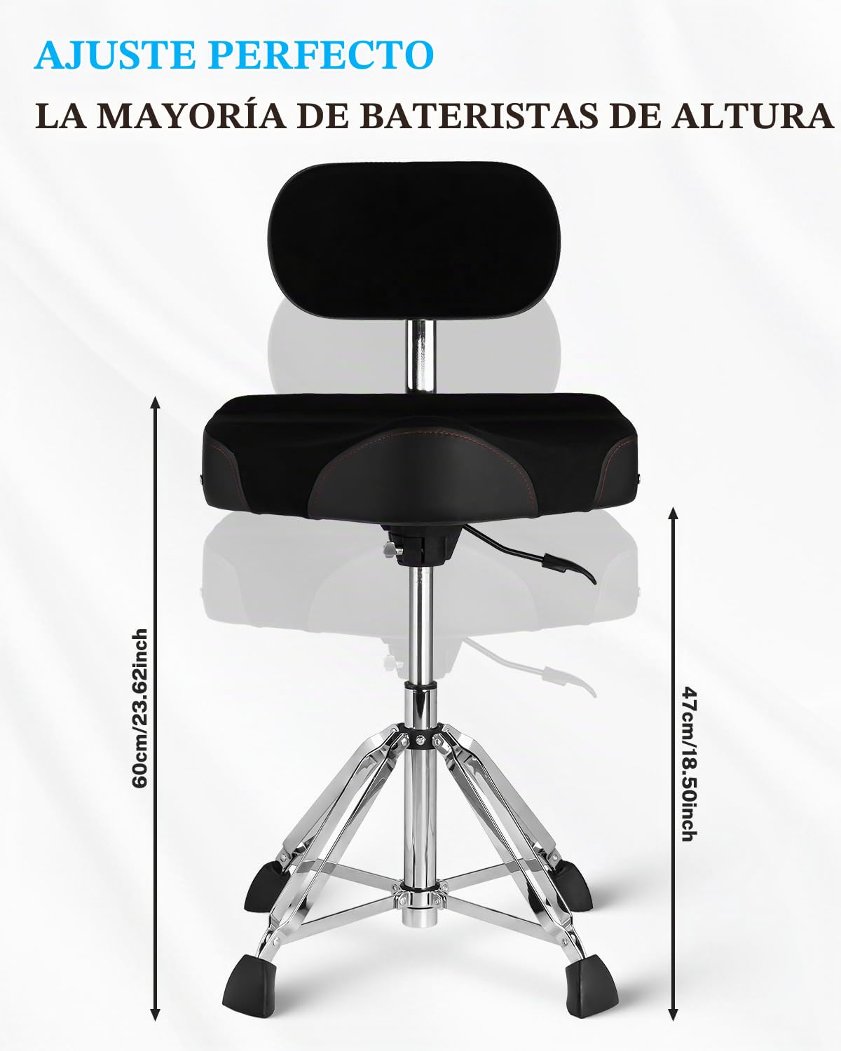Strich Taburete de batería con Respaldo, Taburete hidráulico, Silla Regulable en Altura para Bateristas Adultos con Baquetas para ensayo y actuación SDB-40B