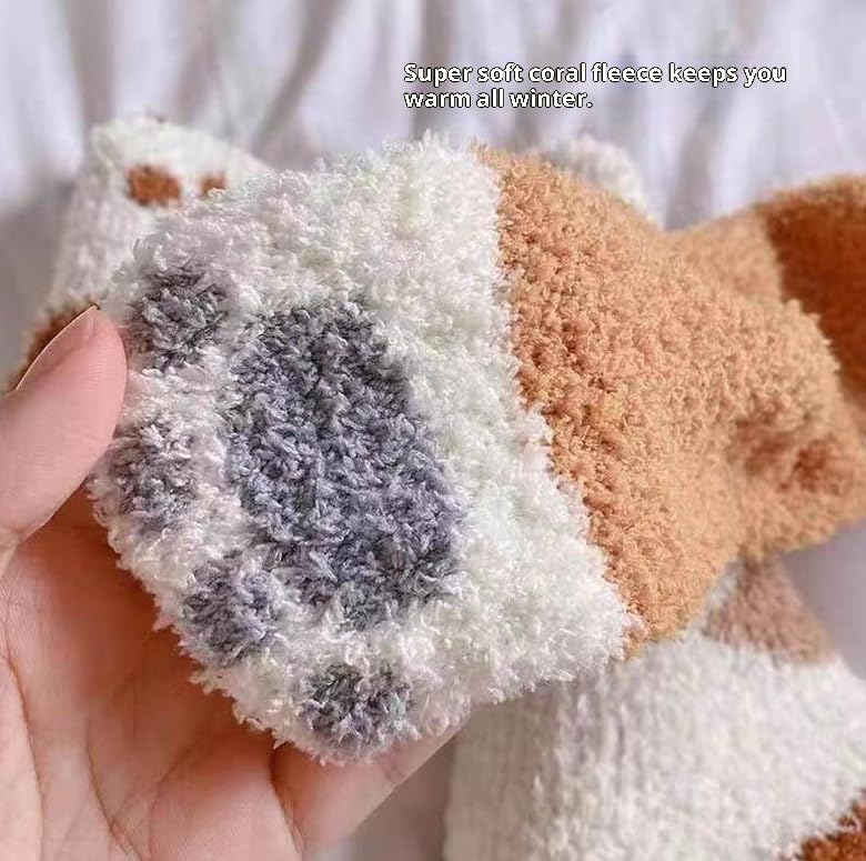 Cat Paw Socks for Women - Cute Warm Thick Winter Slipper Socks, Cozy Floor Sleep Socks for Women - Image 4