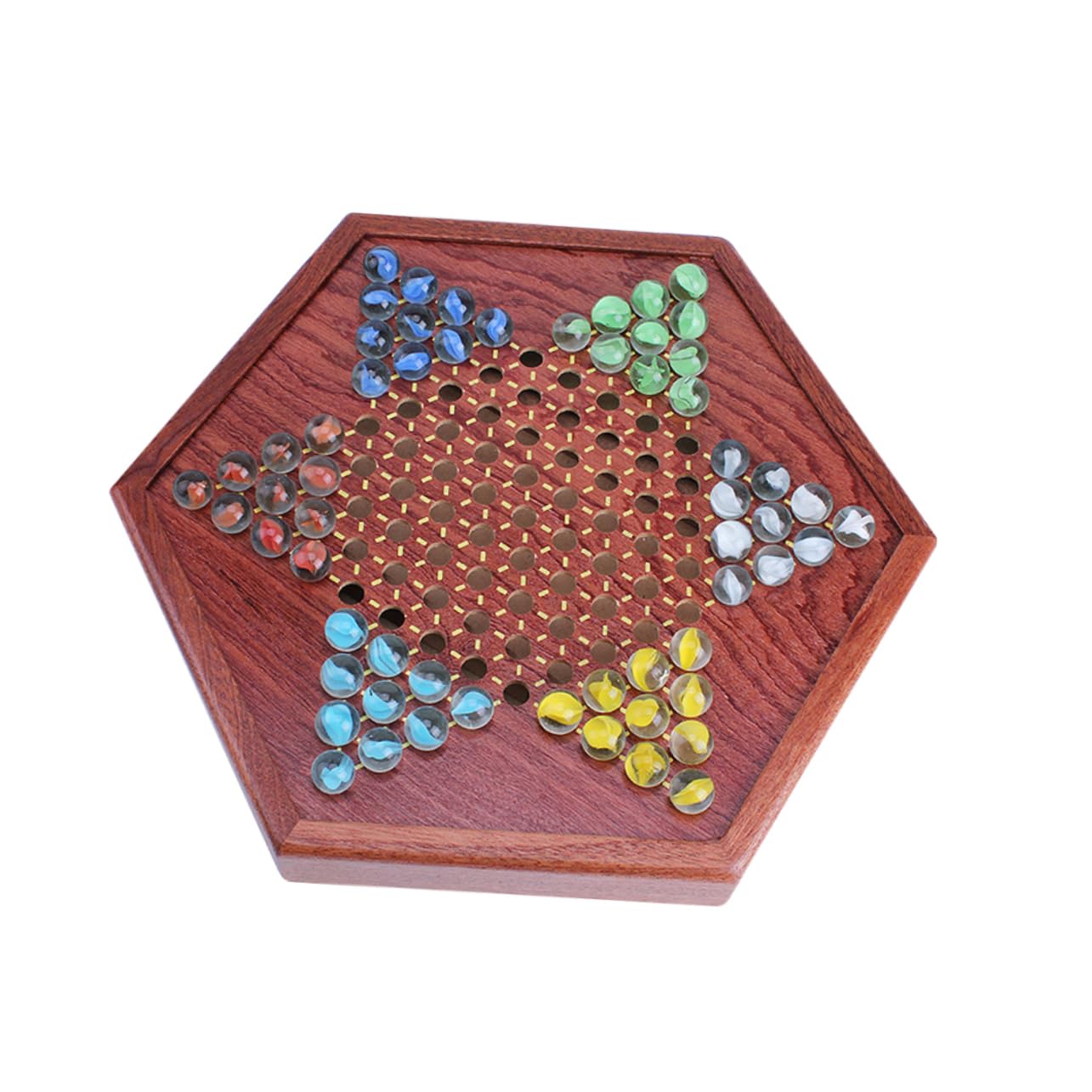 Toddmomy Jeu de Dames Traditionnel Chinois Bois avec Billes Plateau Hexagonal à Tiroir pour Garçon Fille et Adultes Jeu de Société Éducatif et Rangement Facile