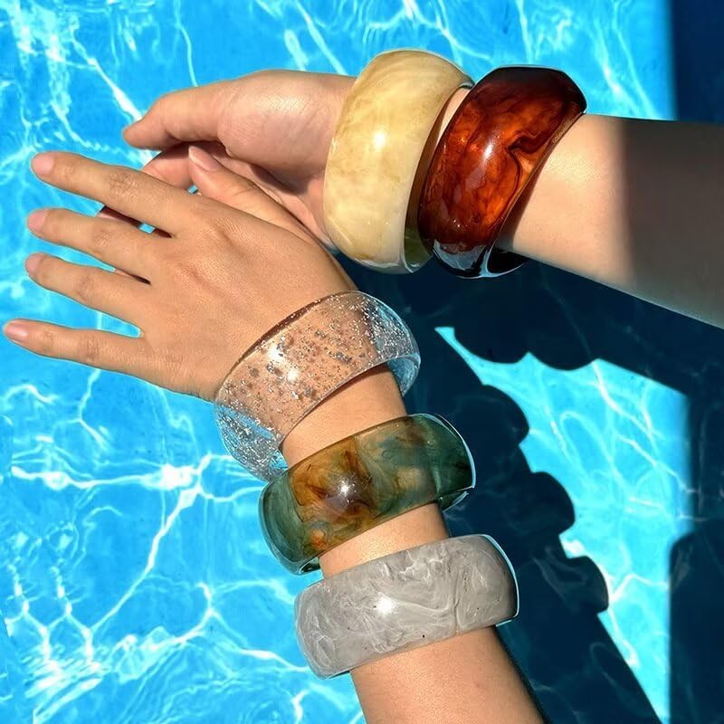 Colorful Chunky Round Acrylic Resin Bangle Bracelet for Women Exaggerated Wristbands Wide Transparent Brown Geometric Bracelet Statement Jewelry - Image 4