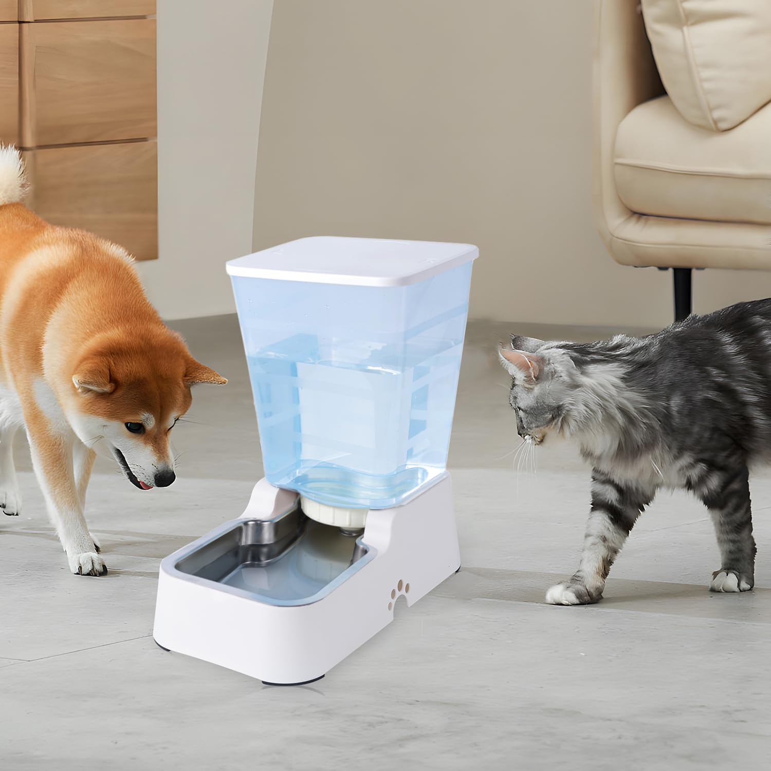 Distributore automatico di cibo per cani e cani da 5 l, distributore di acqua per gatti e gatti di taglia media e grande, per cani e altri animali domestici (distributore d'acqua bianco da 5 litri)