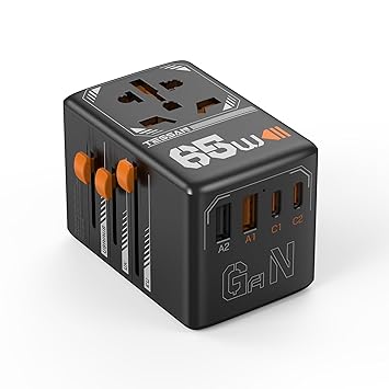 TESSAN Universal Travel Adapter, GaN 65W International Plug Adaptor with 4 USB(2 USB C) Charging Ports, Worldwide Power Outlet for US to European EU UK AUS Ireland(Type C/G/A/I)