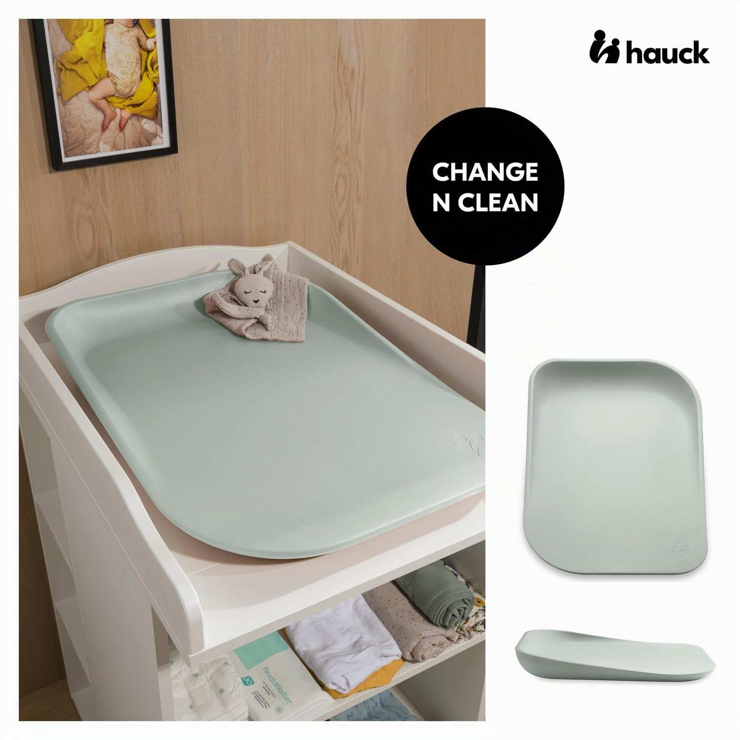 hauck Matelas a Langer Bebe Change N Clean 50 X 70 cm, Tapis a Langer Imperméable et Hygiénique, Surface Lavable Facile à Nettoyer, Jusqu’à 25 Kg, Sans Substances Nocives - Sauge