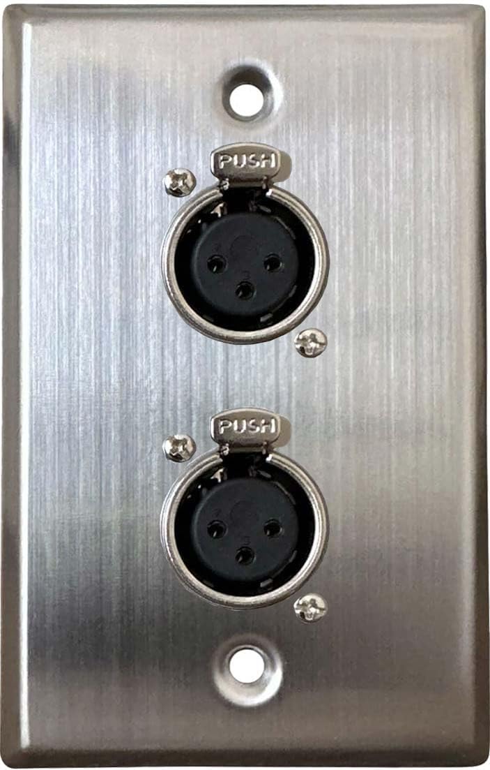 DIYTECH XLR Wall Plate - Dual 3-pin XLR Female, Stainless Steel (Dual Port)