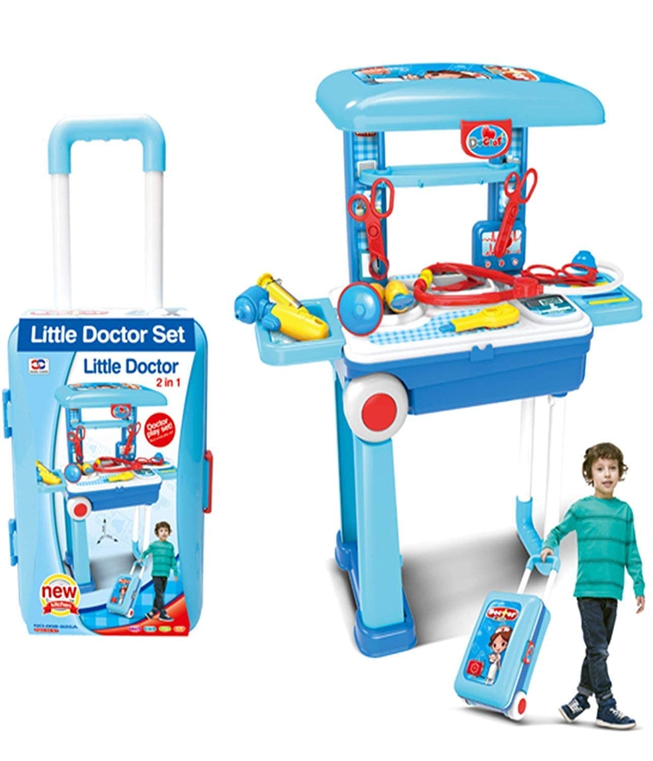 Doctor Play Set Medical Pretend Playset On Trolley – Durable Play Educational Doctor Set – Clinic On Wheels - Easy to Store and Carry for Girls & Boys – Small Suitcase