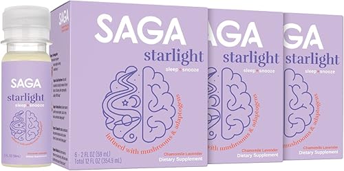 SAGA Starlight - Suplemento para dormir con hongos para el bienestar, bebida funcional para relajación, calma y apoyo al sueño con Ashwagandha,
