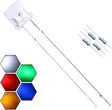 EDGELEC 100pcs 5mm 5 Colors x 20pcs Assorted Colors Lights LED Diodes Flat Lens 29mm Long Lead +200pcs Resistors (for DC 6-12V) Included,Bulb Lamps Light Emitting Diode - coolthings.us
