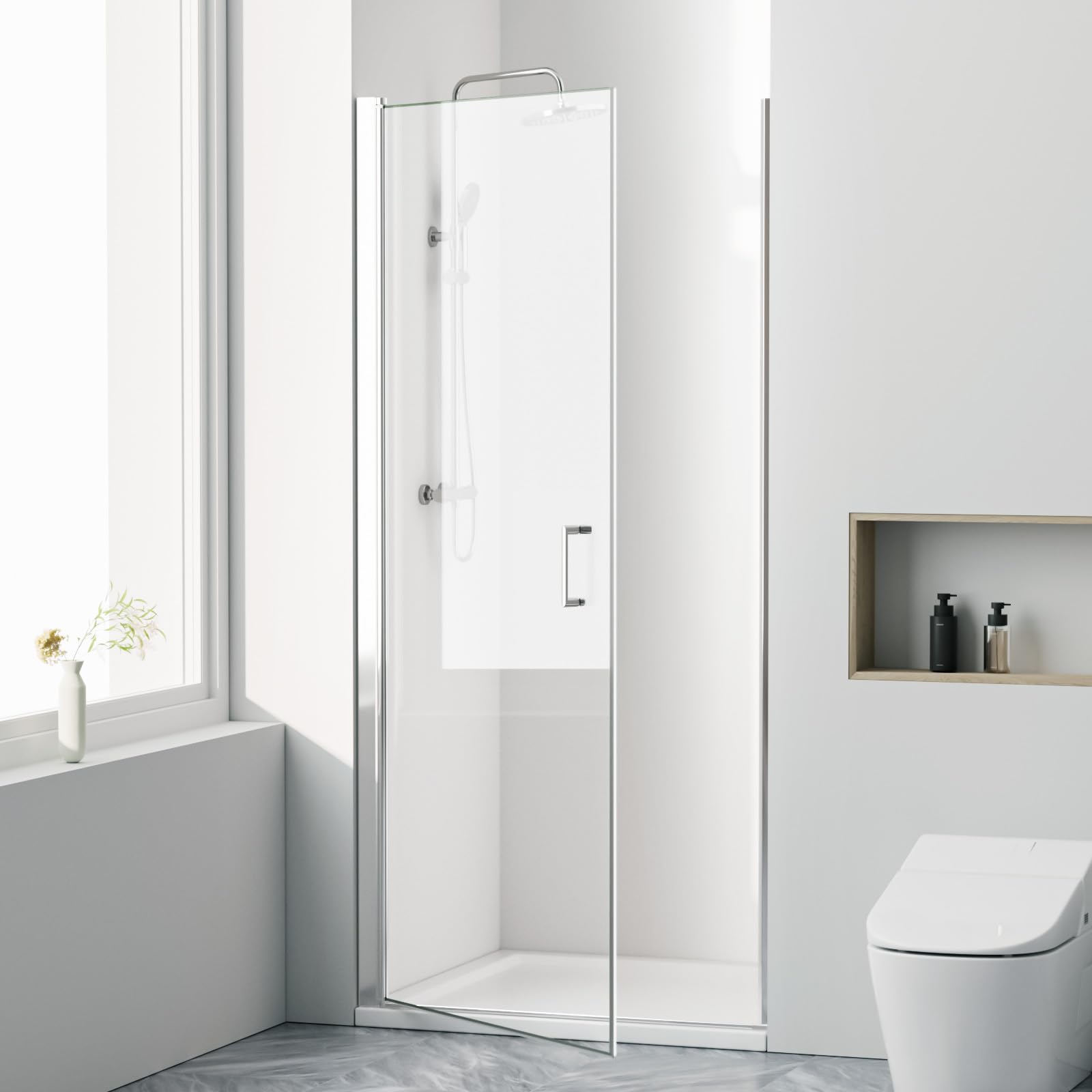 Heilmetz Duschtür Nische 90 x 195 cm, Dusche Pendeltür Schwingtür Glastür Duschkabine Duschtüren Duschwand Duschabtrennung aus 6mm ESG Sicherheitsglas mit Beidseitiger Nano Beschichtung