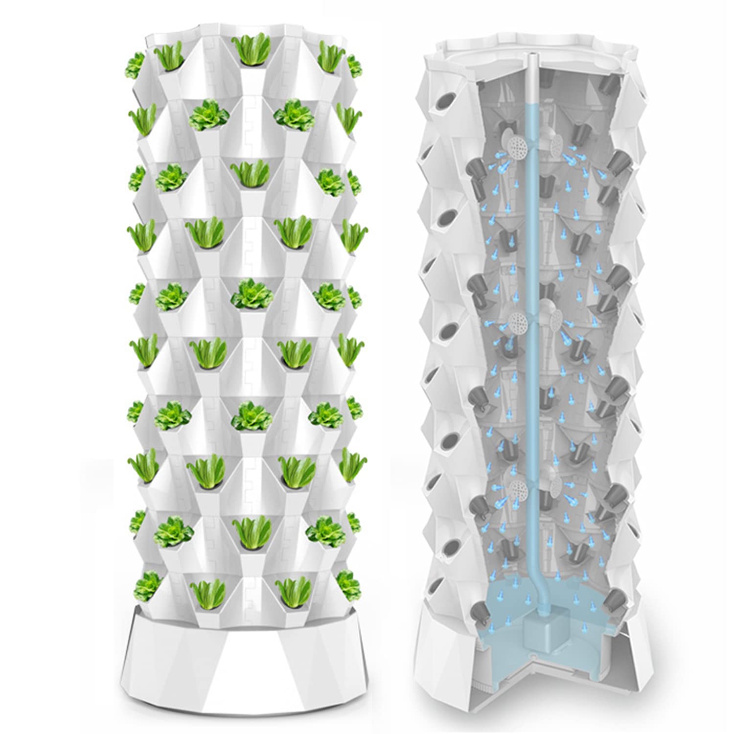 FAXIOAWA Sistema de Cultivo Interior hidropónico Vertical, Kit de Sistema de Cultivo de Torre hidropónica, Torre de Cultivo Multicapa para Cultivar Hierbas, Frutas, Verduras, 8 Capas 64 macetas